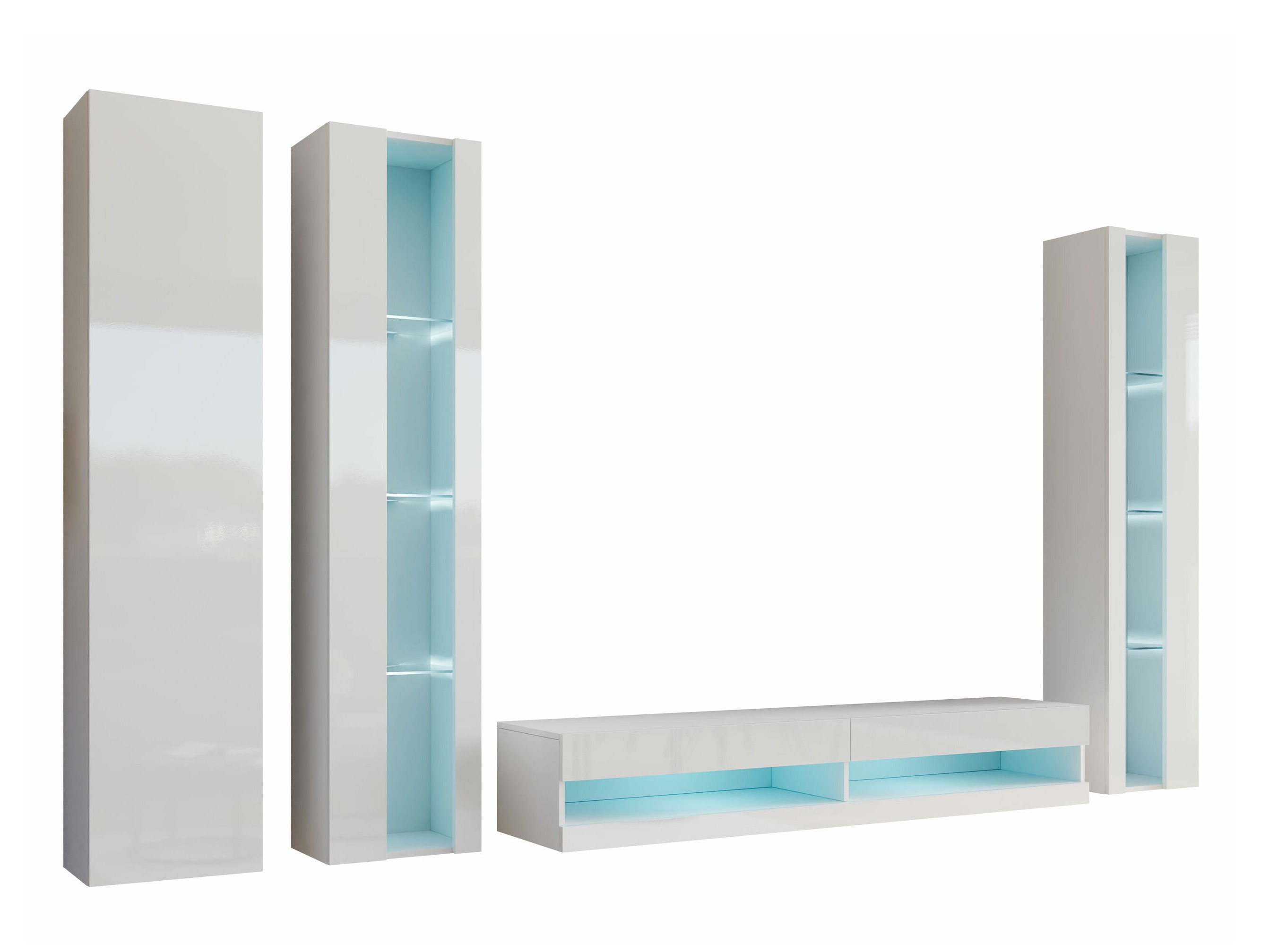 Svetainės komplektas Vilrin VII (Balta + Blizgi balta)