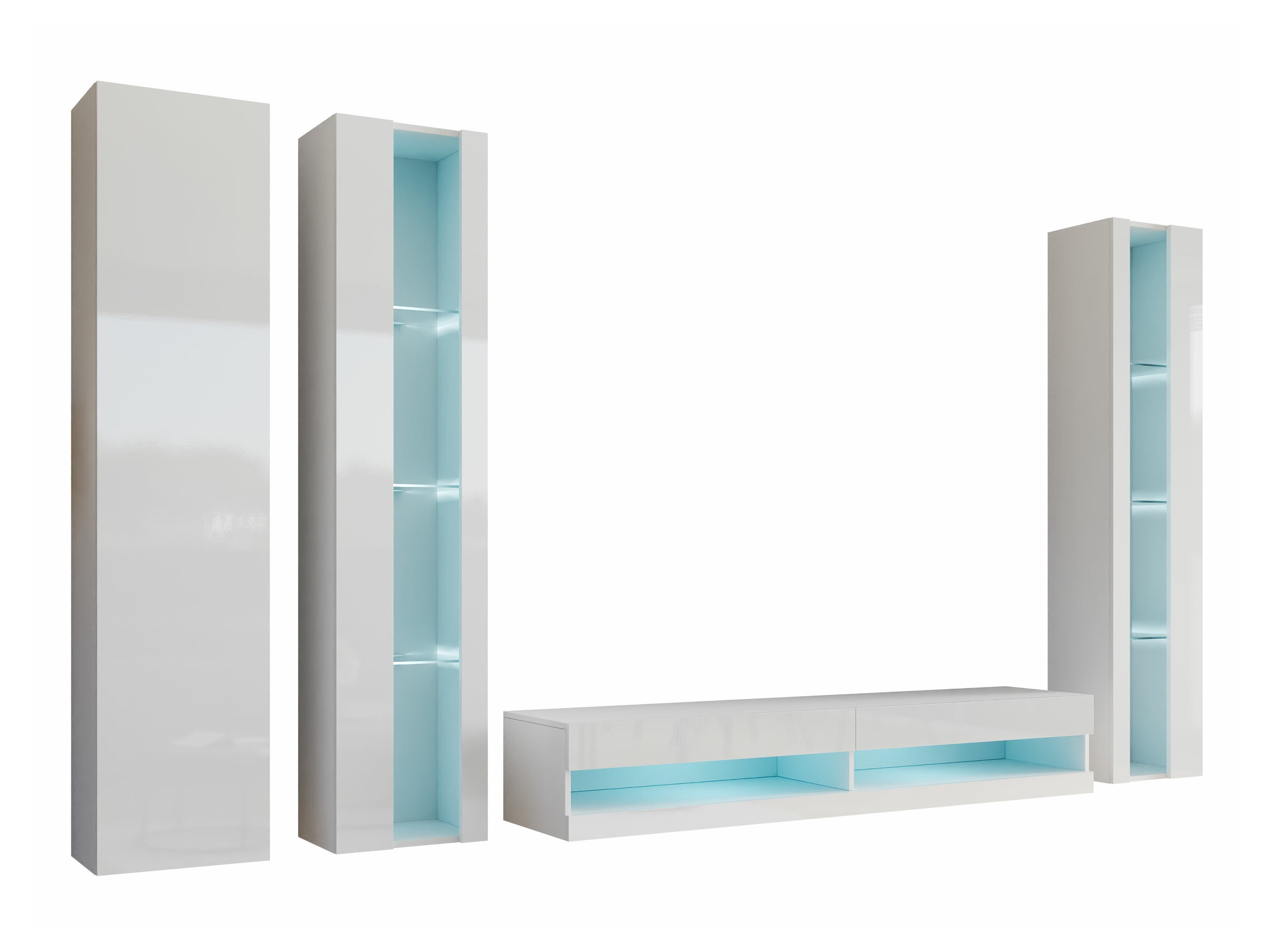 Svetainės komplektas Vilrin VII (Balta + Blizgi balta)