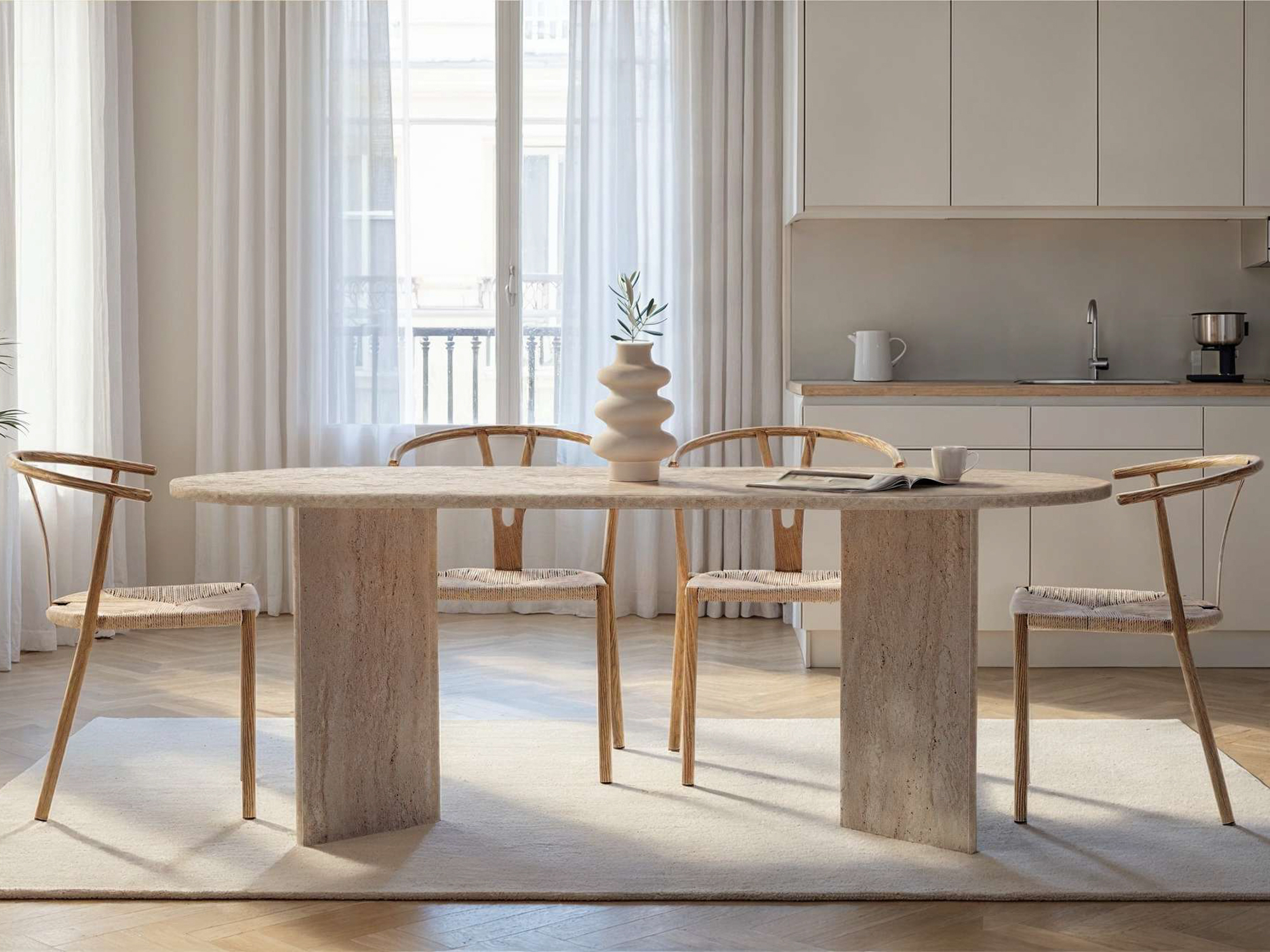 Stalas Novato 138 (Šviesus travertinas)