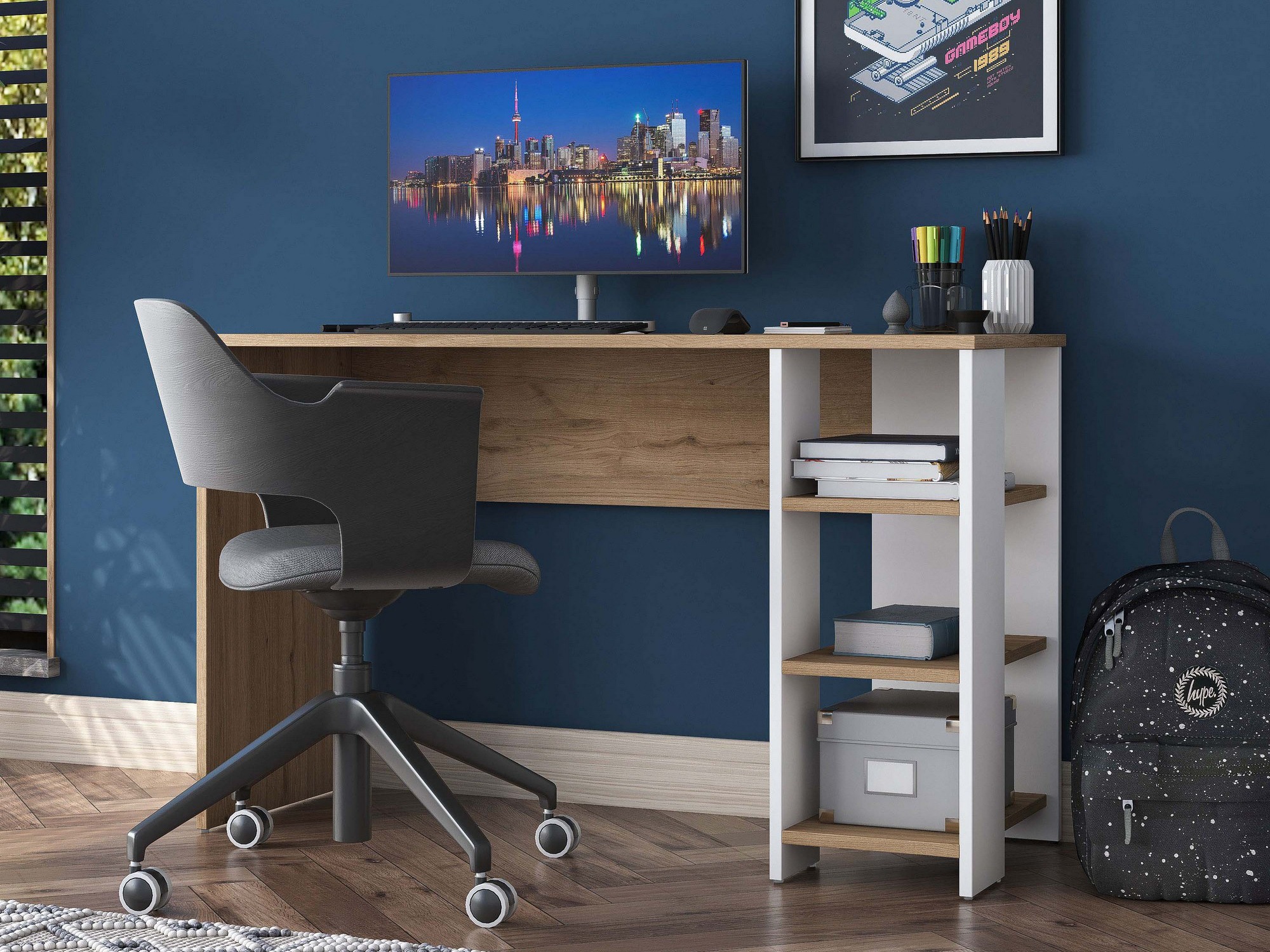 Darbo stalas Catdelu 109 (Balta + Graikinis riešutas)