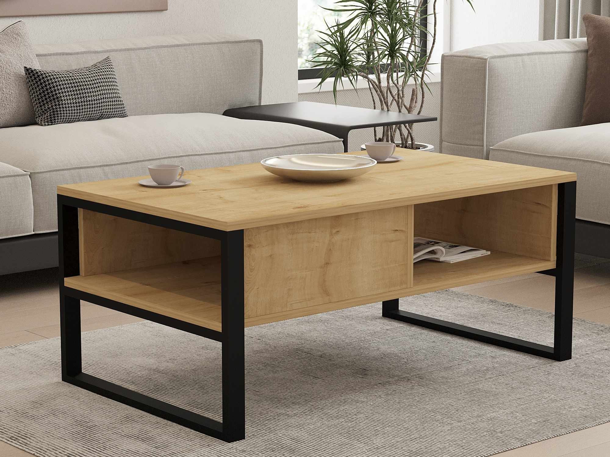 Žurnalinis staliukas Kailua 2687 (Juoda + Ąžuolas)