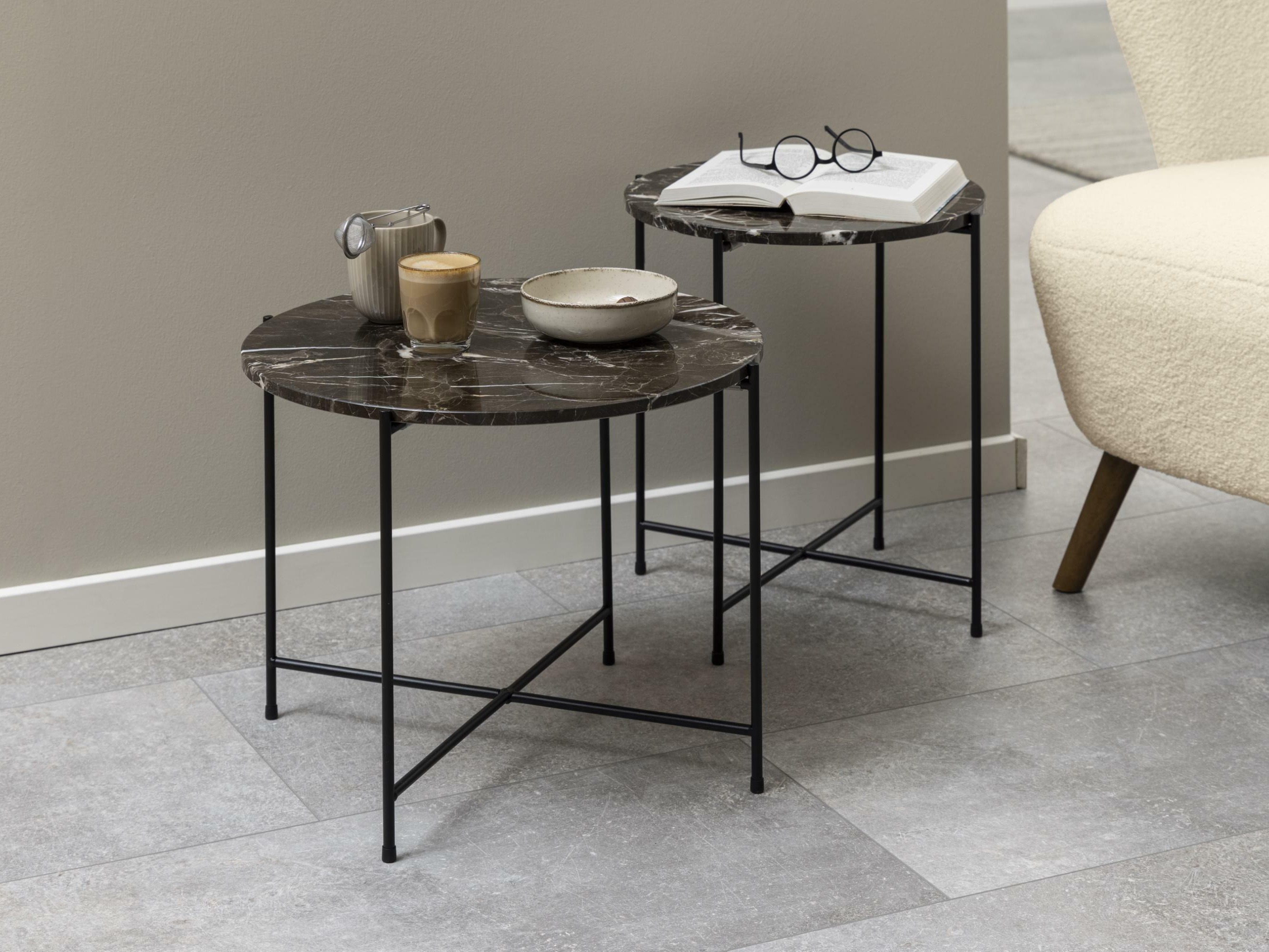 Šoninis staliukas Norsica 608 (Rudas marmuras + Juoda)