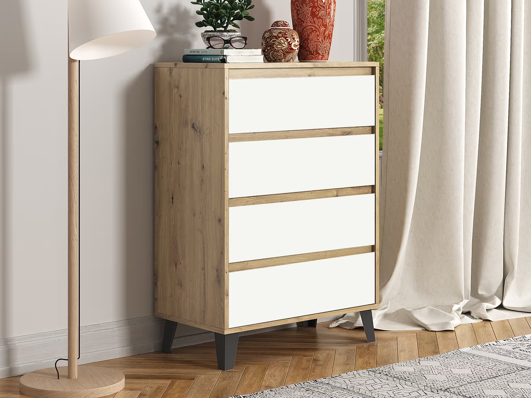 Komoda Tetena 103 (Artisan ąžuolas + Balta)