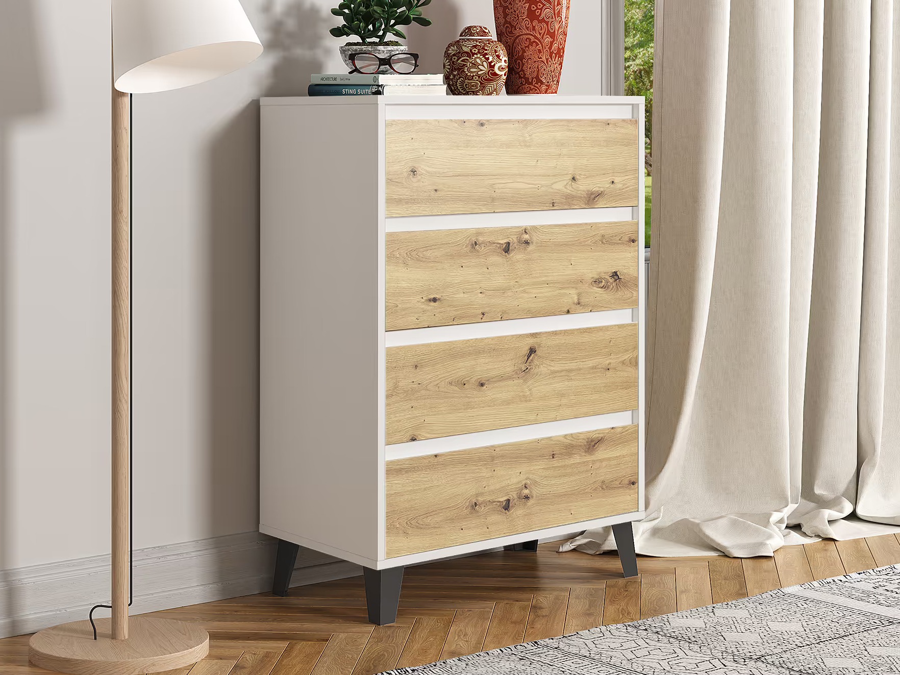 Komoda Tetena 103 (Balta + Artisan ąžuolas)