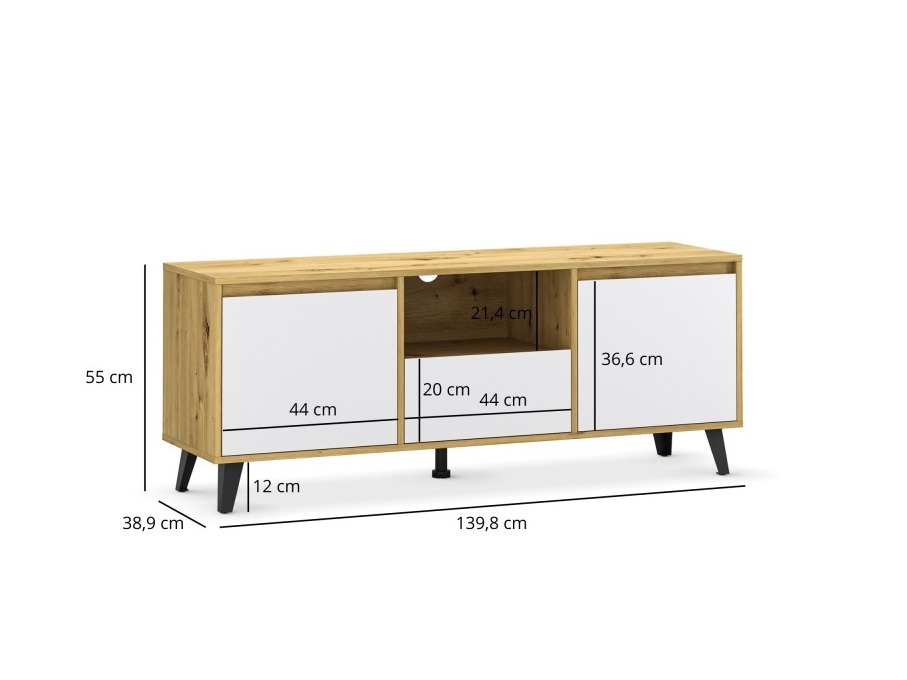 TV staliukas Tetena 106 (Artisan ąžuolas + Balta)