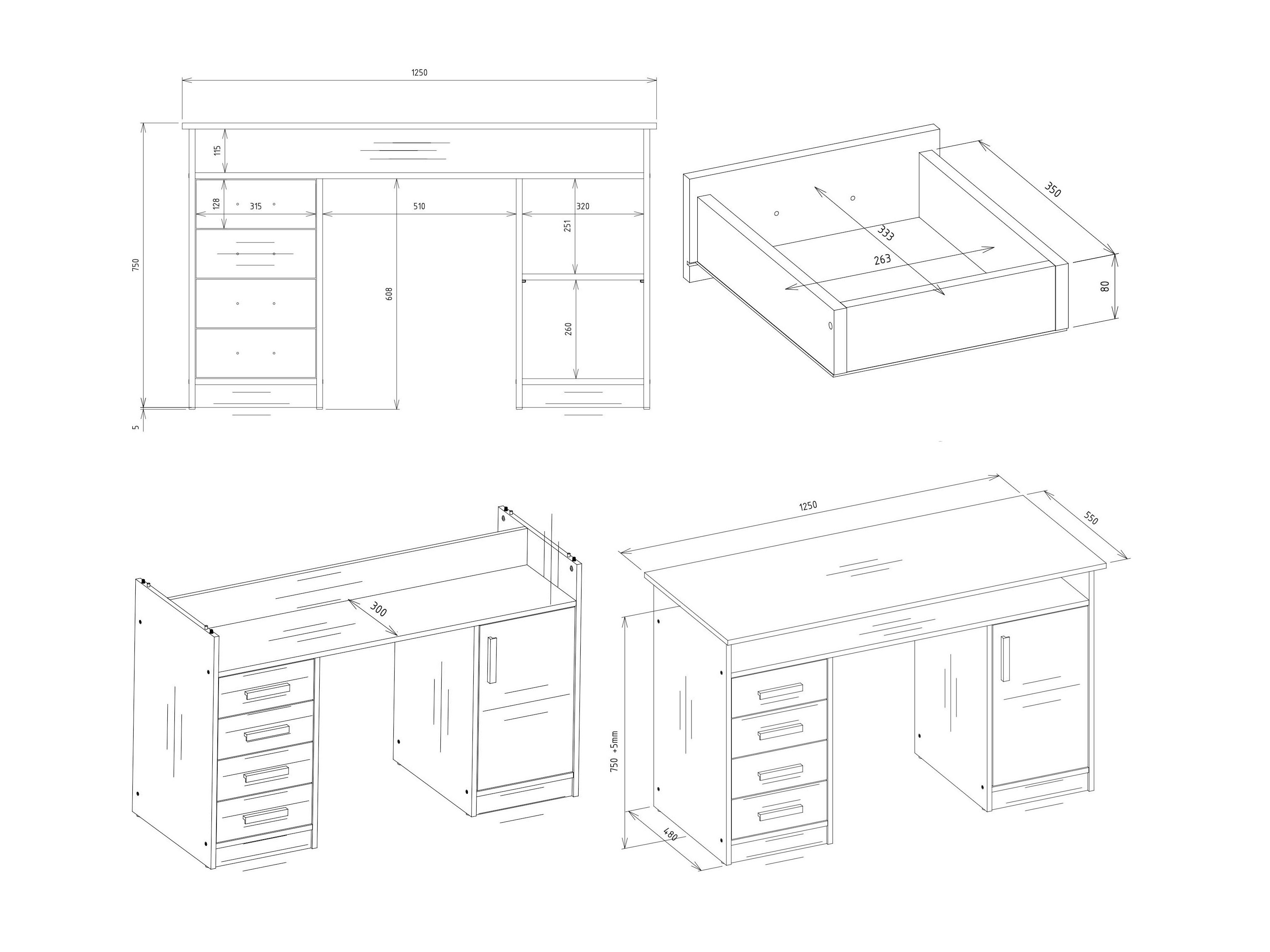 Darbo stalas Mandeville 329 (Balta + Antracitas)