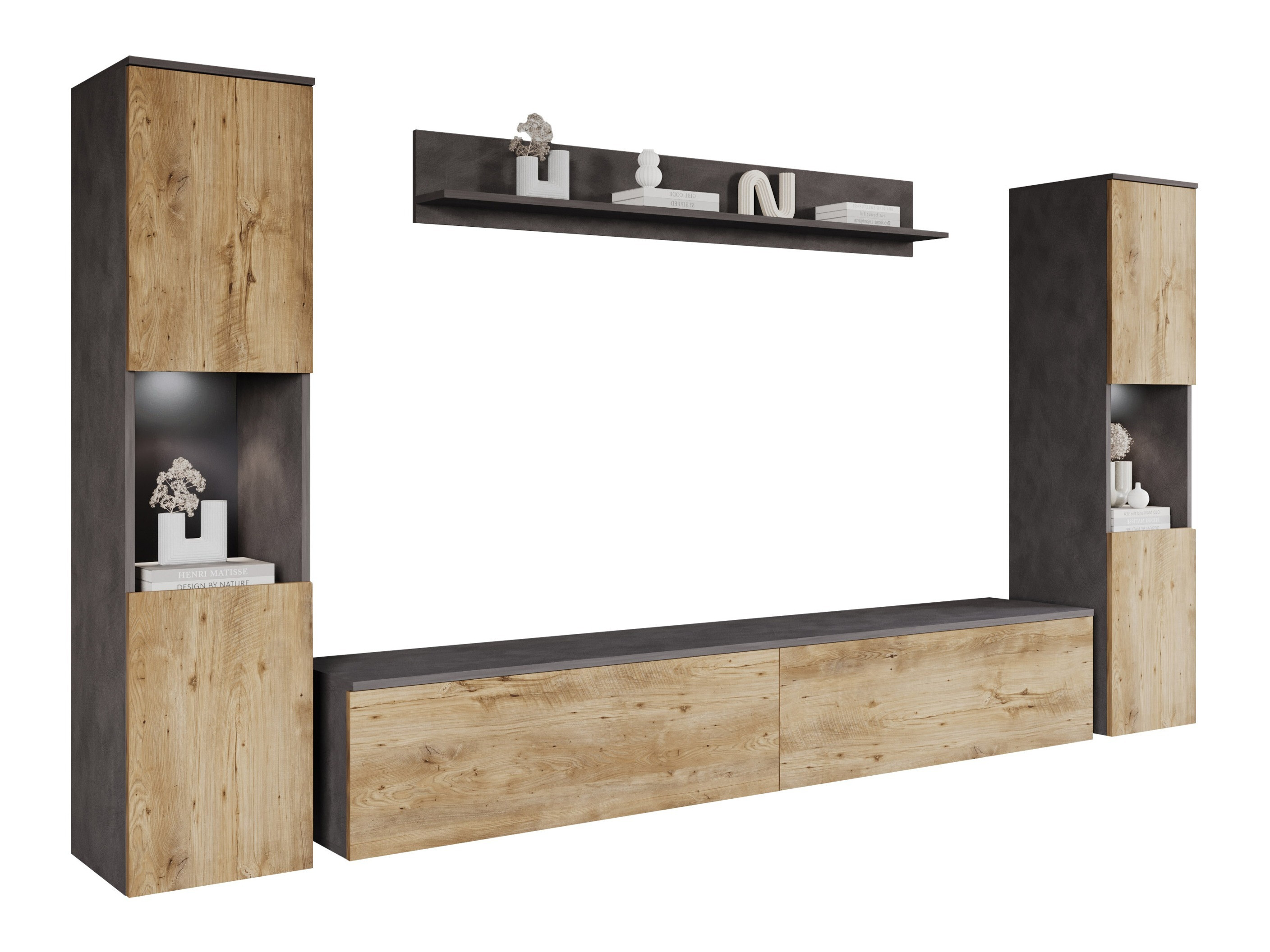 Svetainės komplektas Sarasota 131 (Matera pilka + Kaštonas)