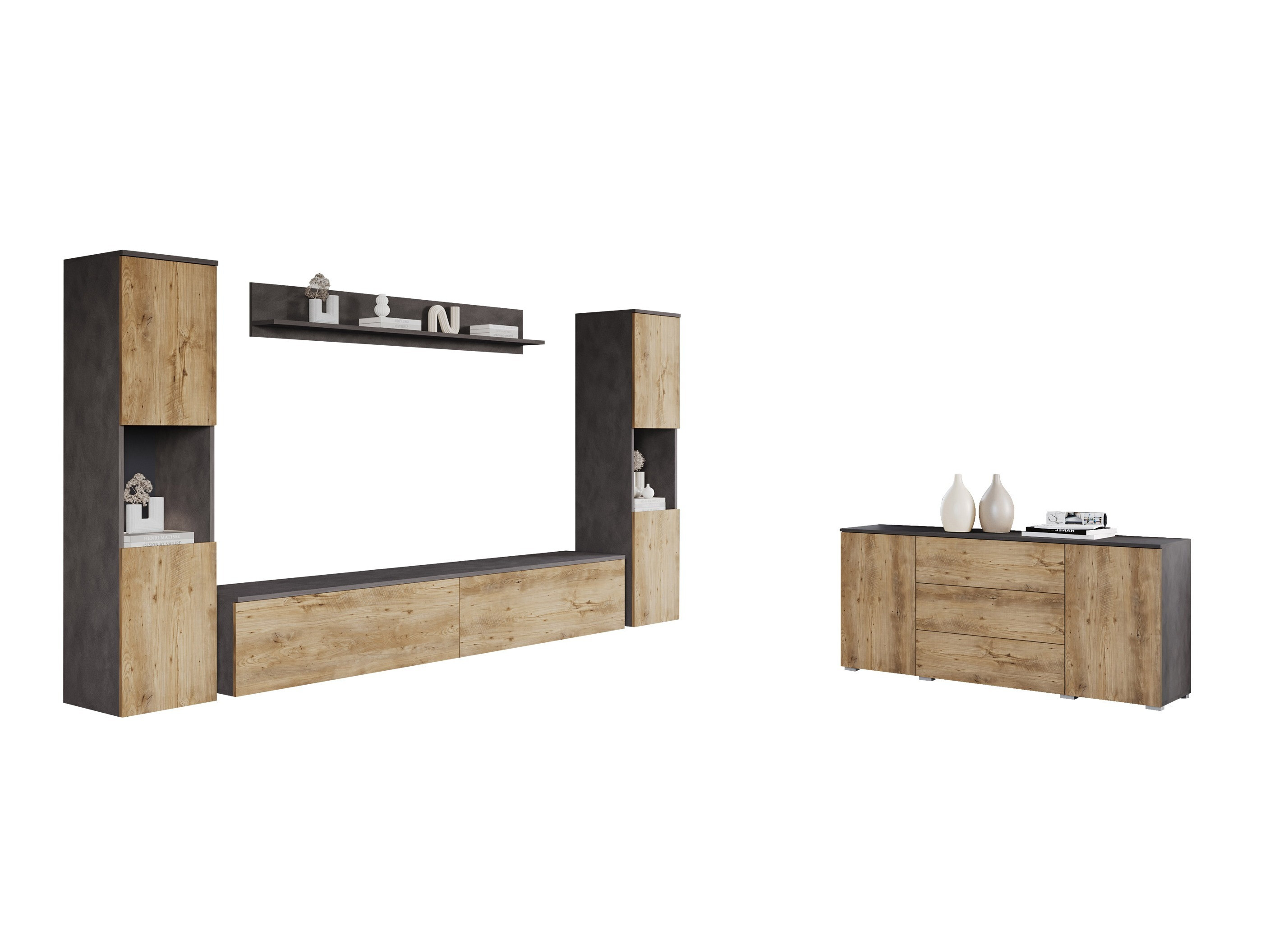 Svetainės komplektas Sarasota 133 (Matera pilka + Kaštonas)