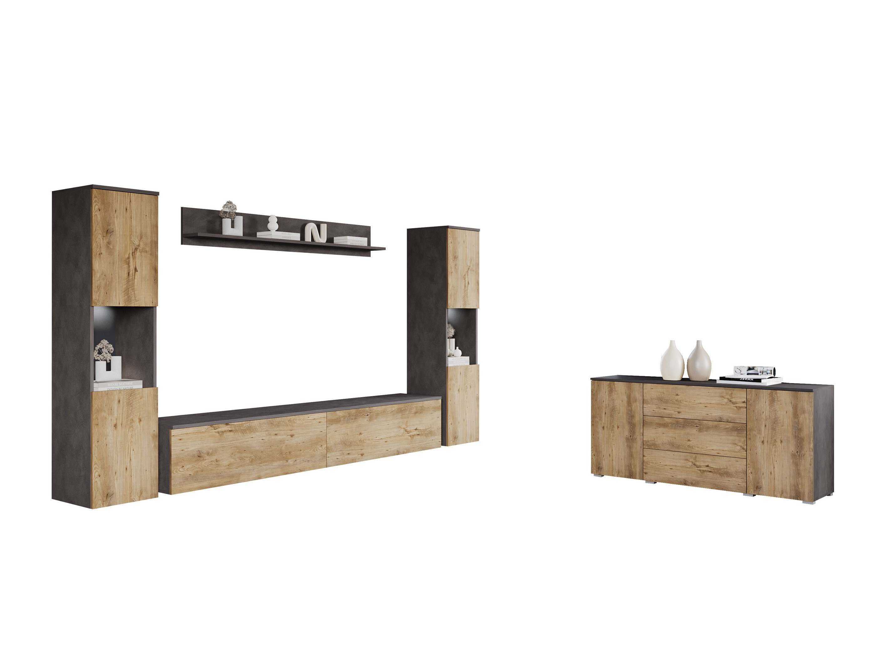 Svetainės komplektas Sarasota 133 (Matera pilka + Kaštonas)