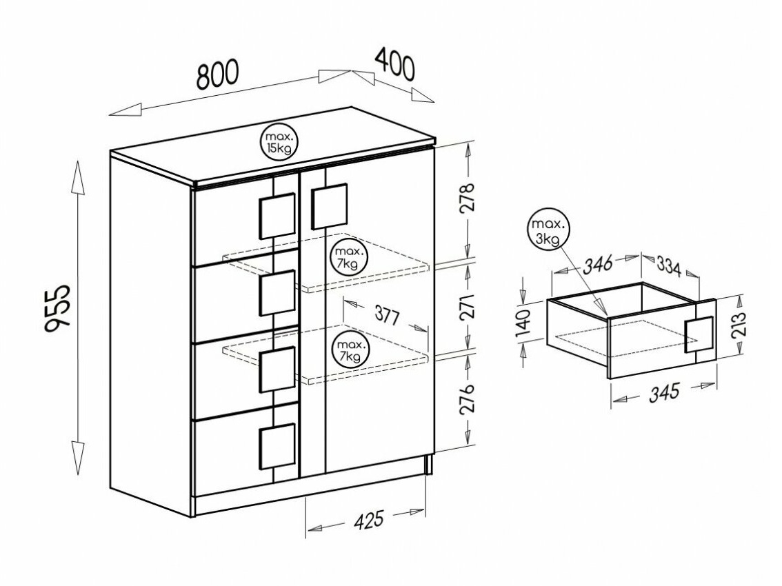 Komoda Elmenou 102 (Balta + Antracitas)