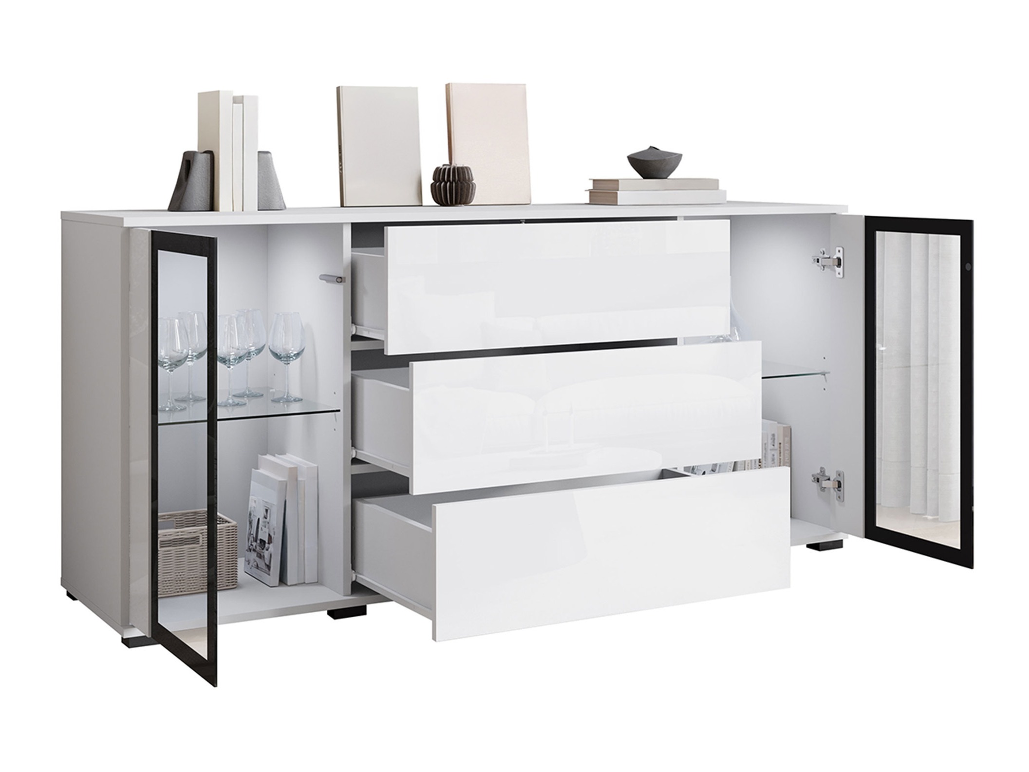 Komoda Torcame 101 (Votan ąžuolas + Blizgi balta)