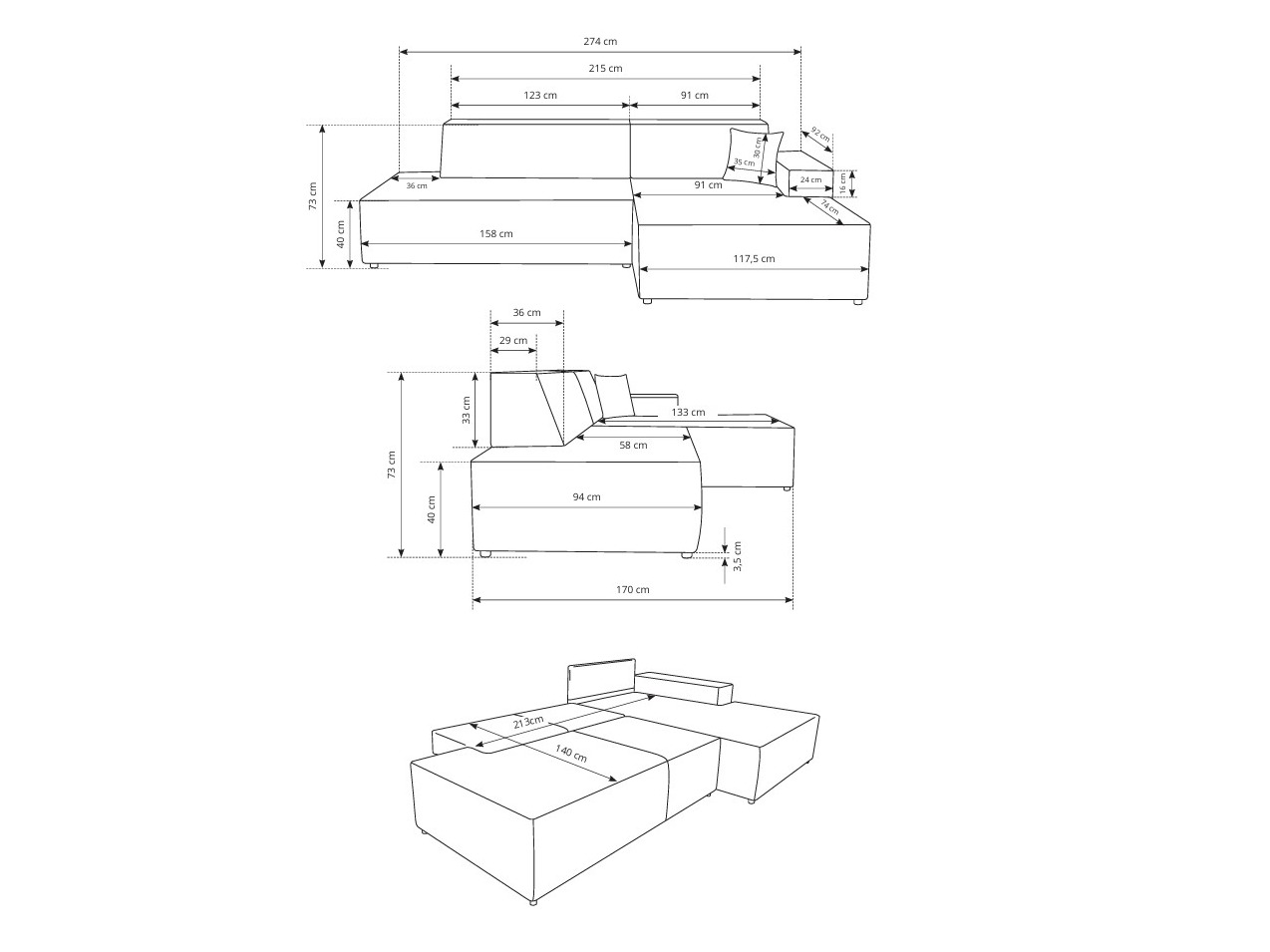 Minkštas kampas ST8284 su pažeista pakuote