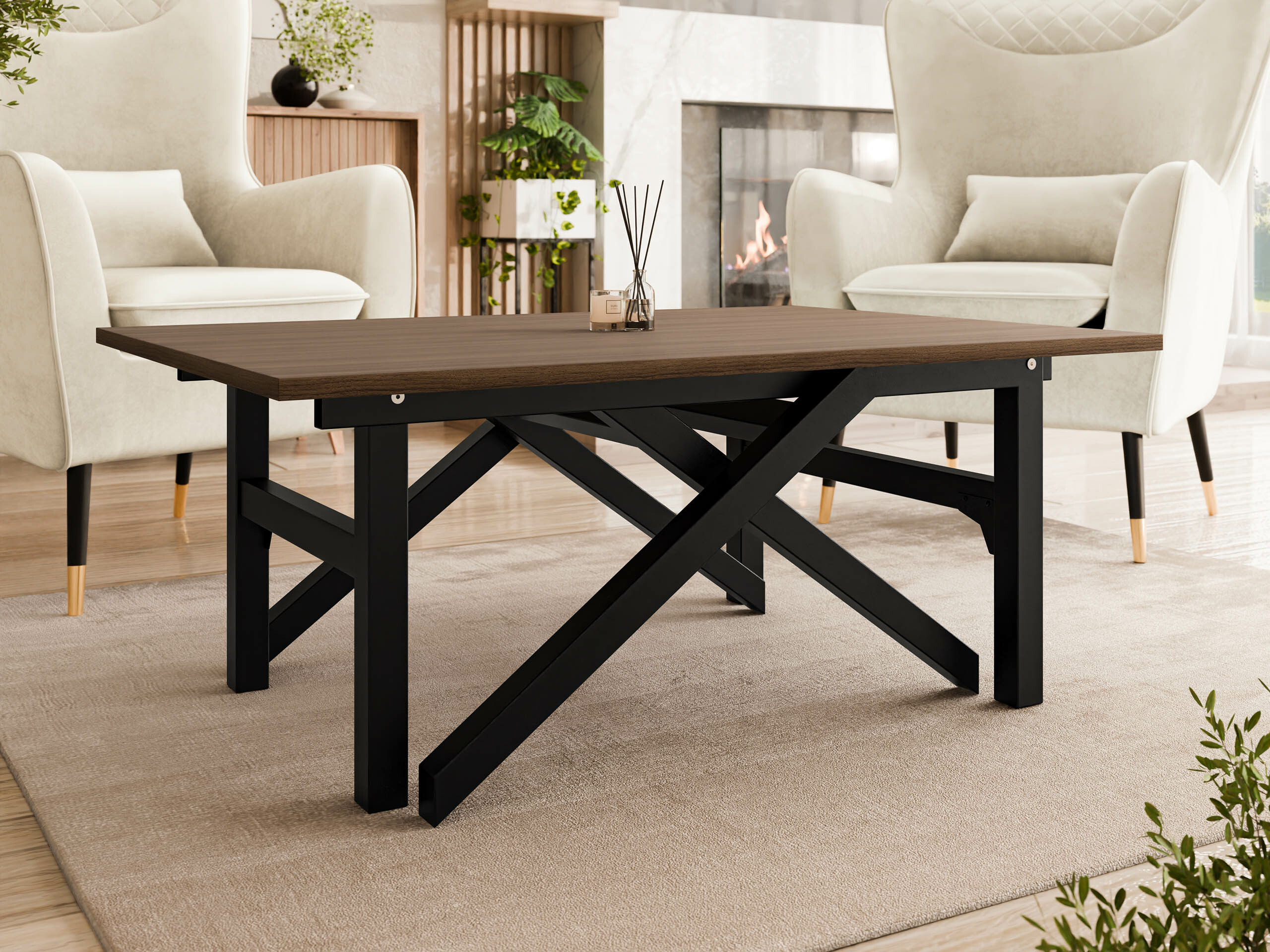 Žurnalinis staliukas transformeris Oswego 151 (Graikinis riešutas + Juoda)