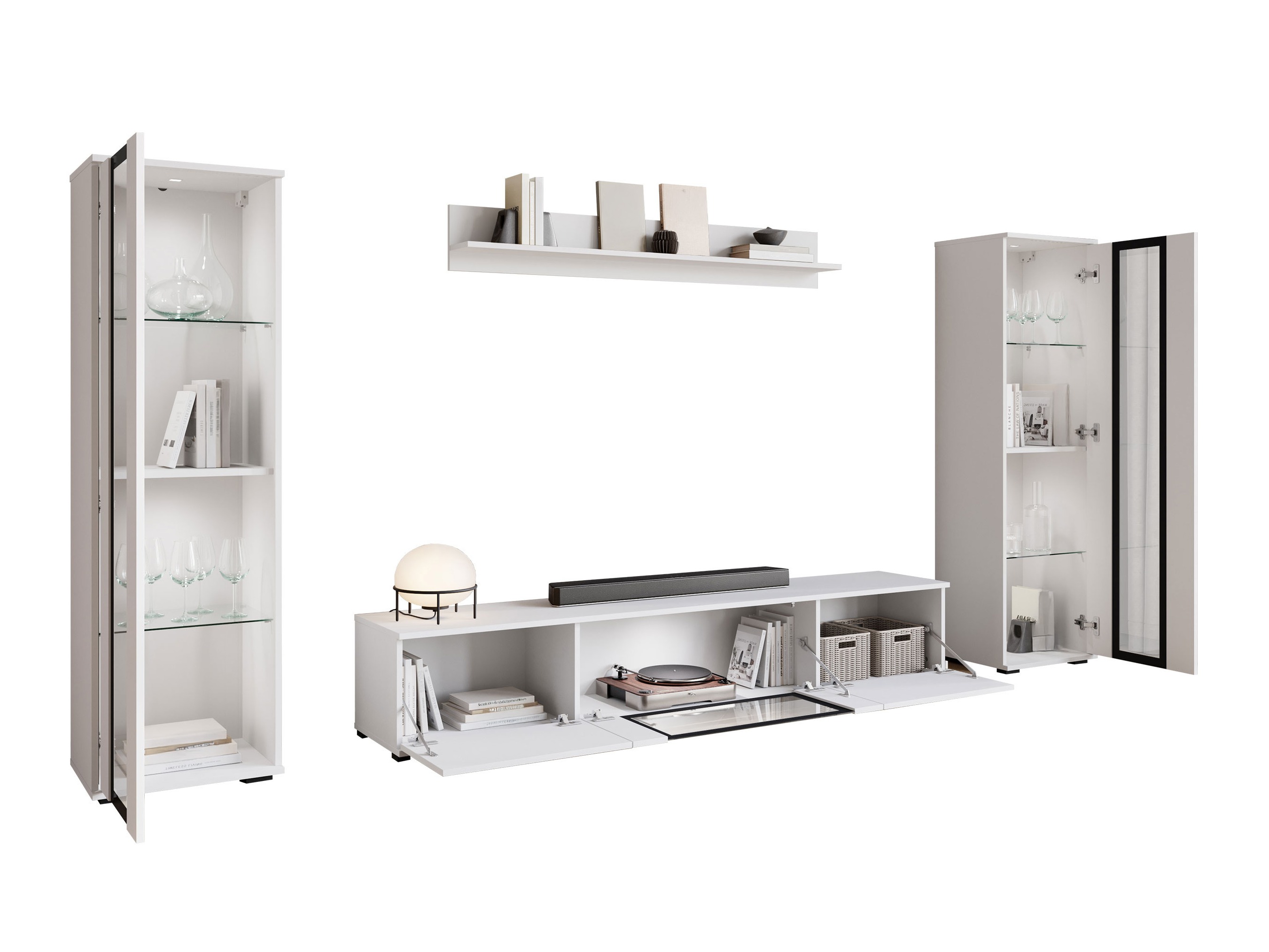 Svetainės komplektas Torcame 103 (Balta + Blizgi balta)