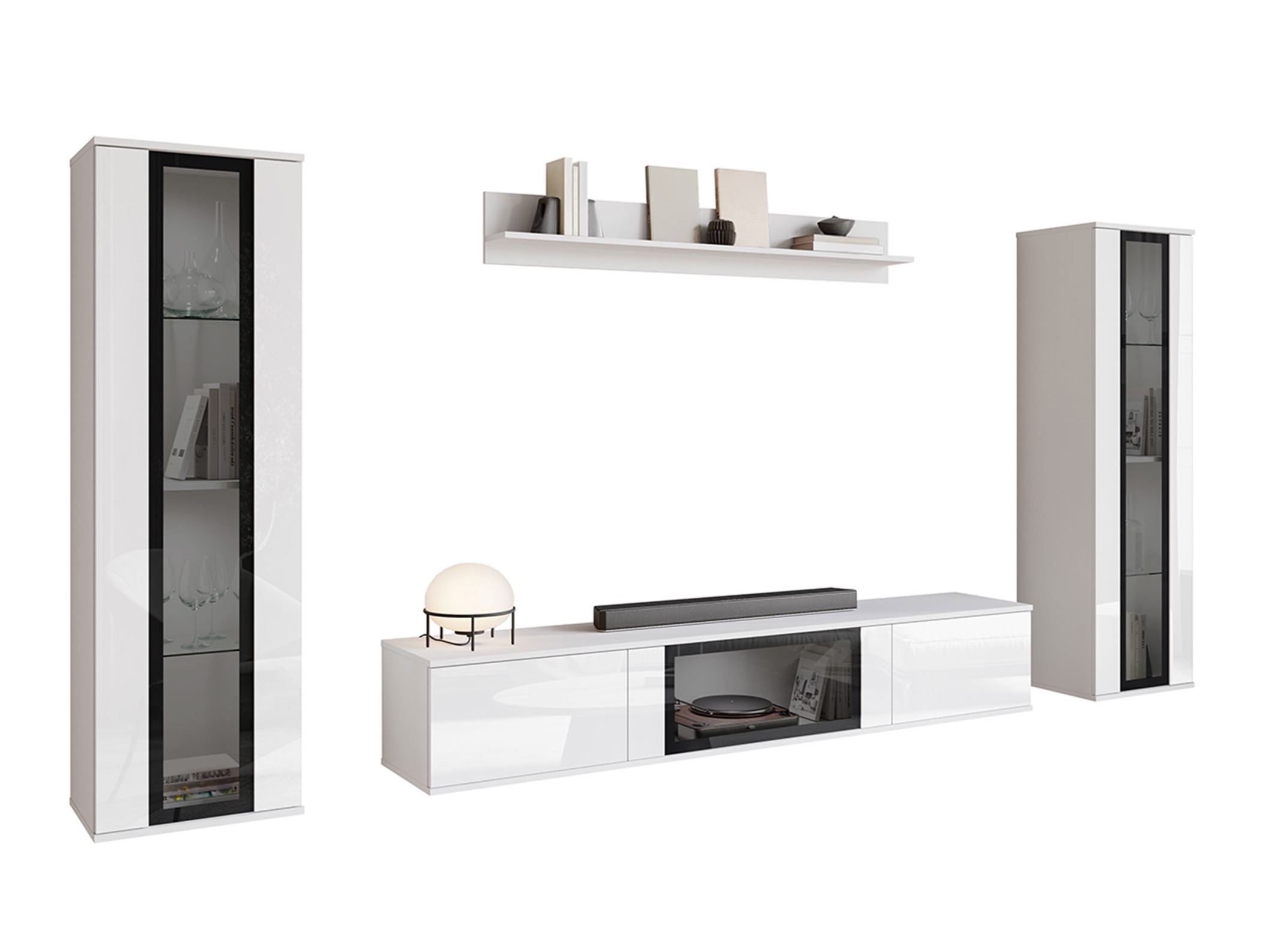 Svetainės komplektas Torcame 103 (Balta + Blizgi balta)