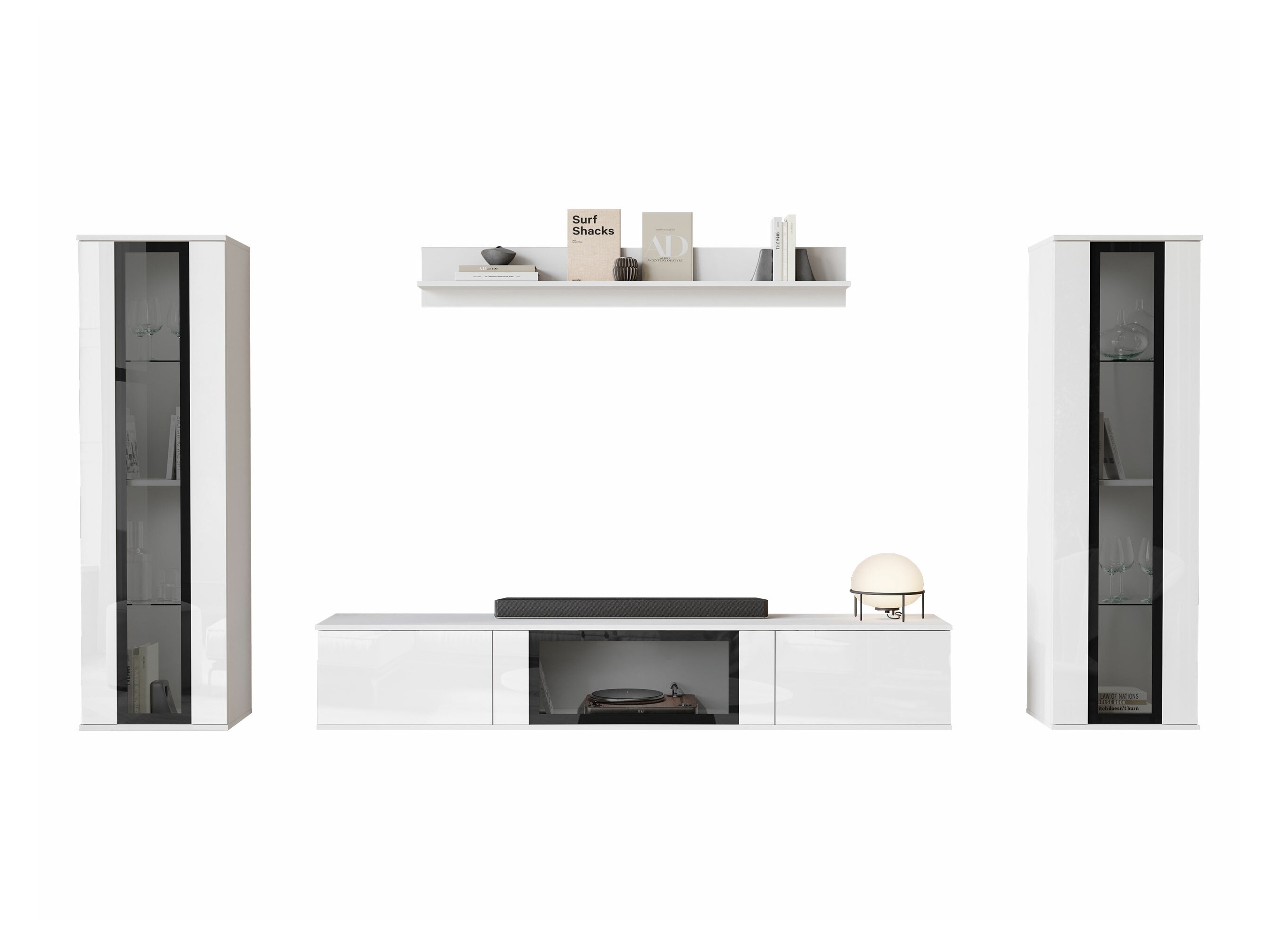 Svetainės komplektas Torcame 103 (Balta + Blizgi balta)