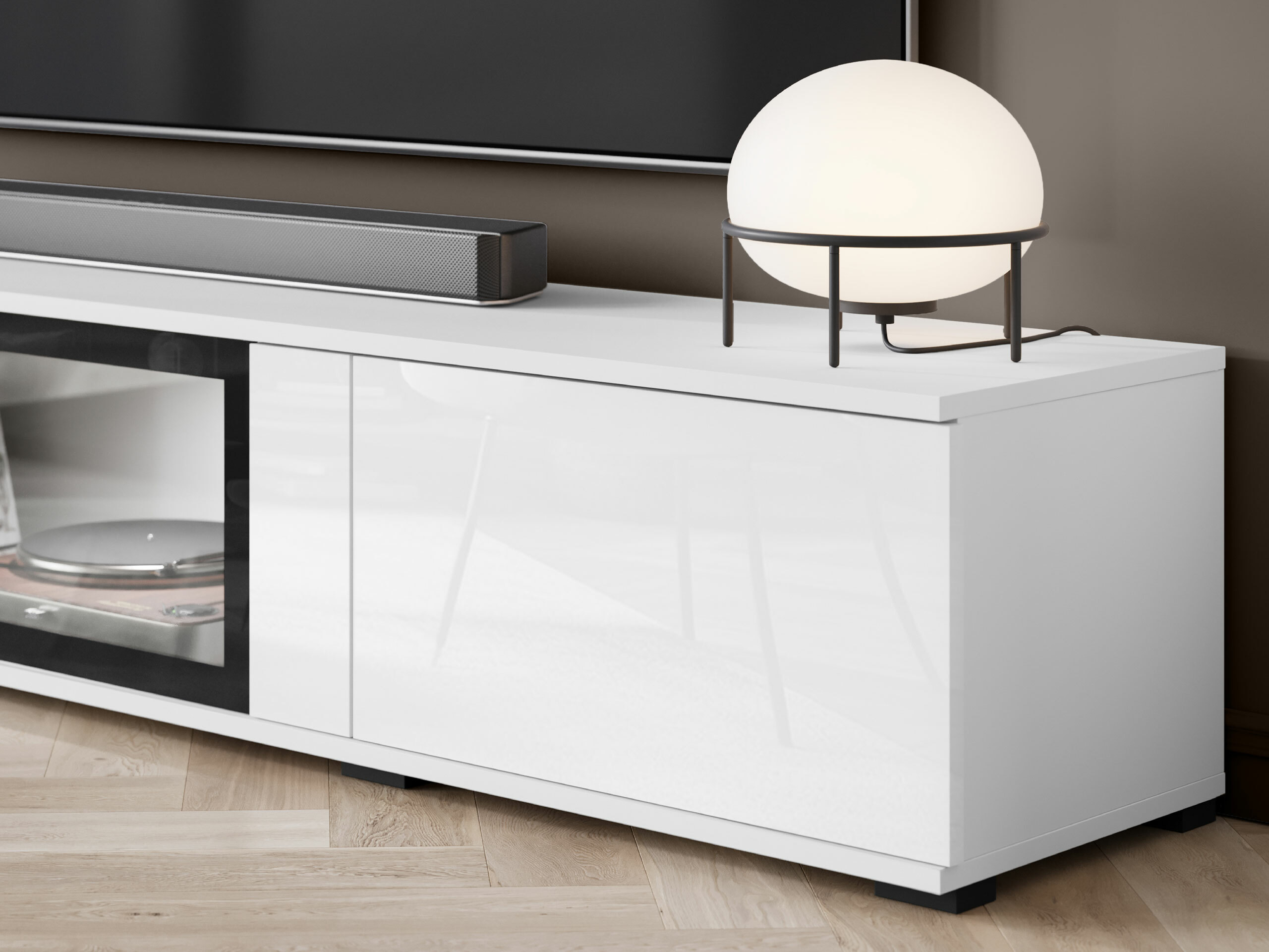 Svetainės komplektas Torcame 103 (Balta + Blizgi balta)