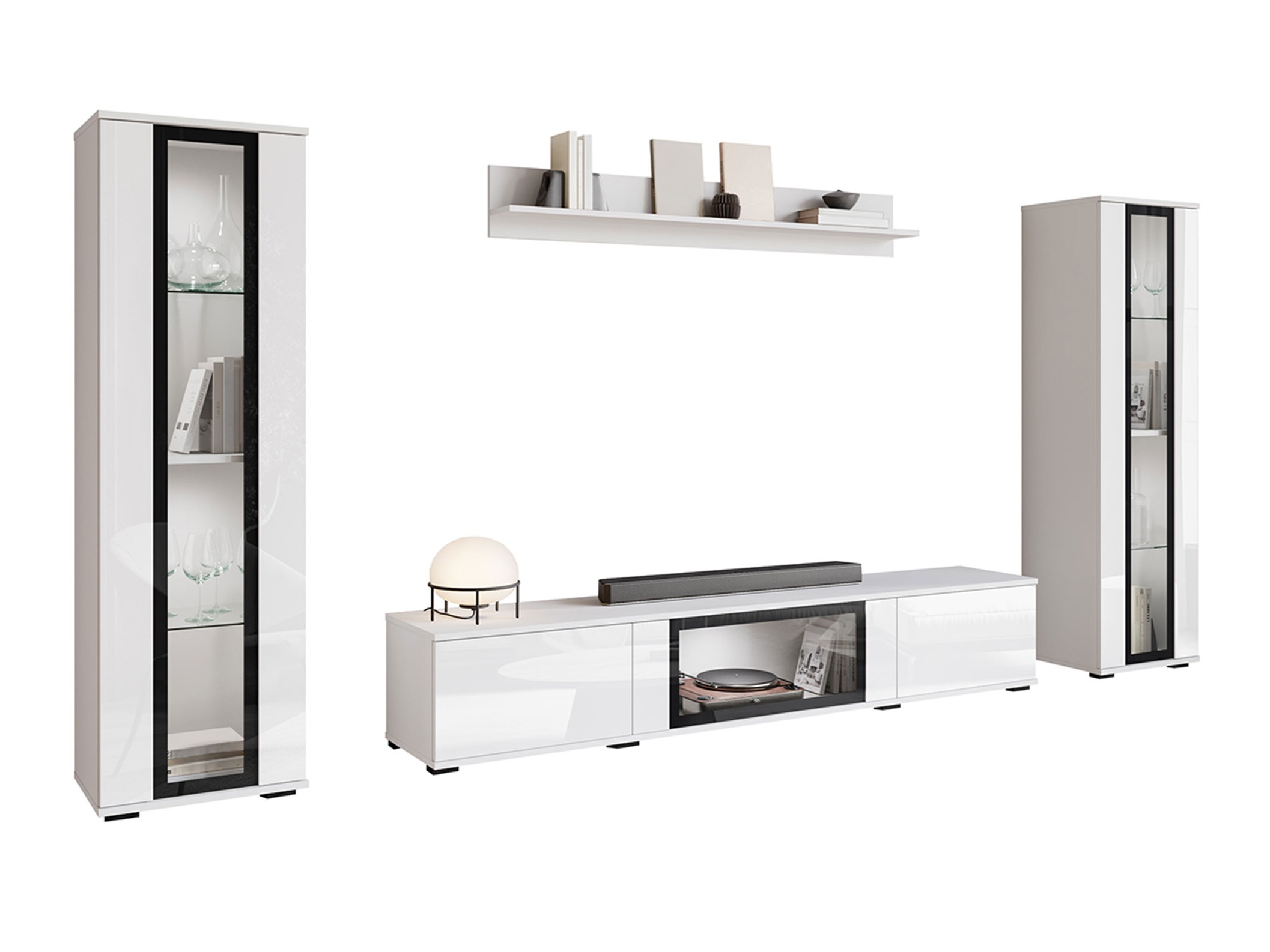 Svetainės komplektas Torcame 103 (Balta + Blizgi balta)