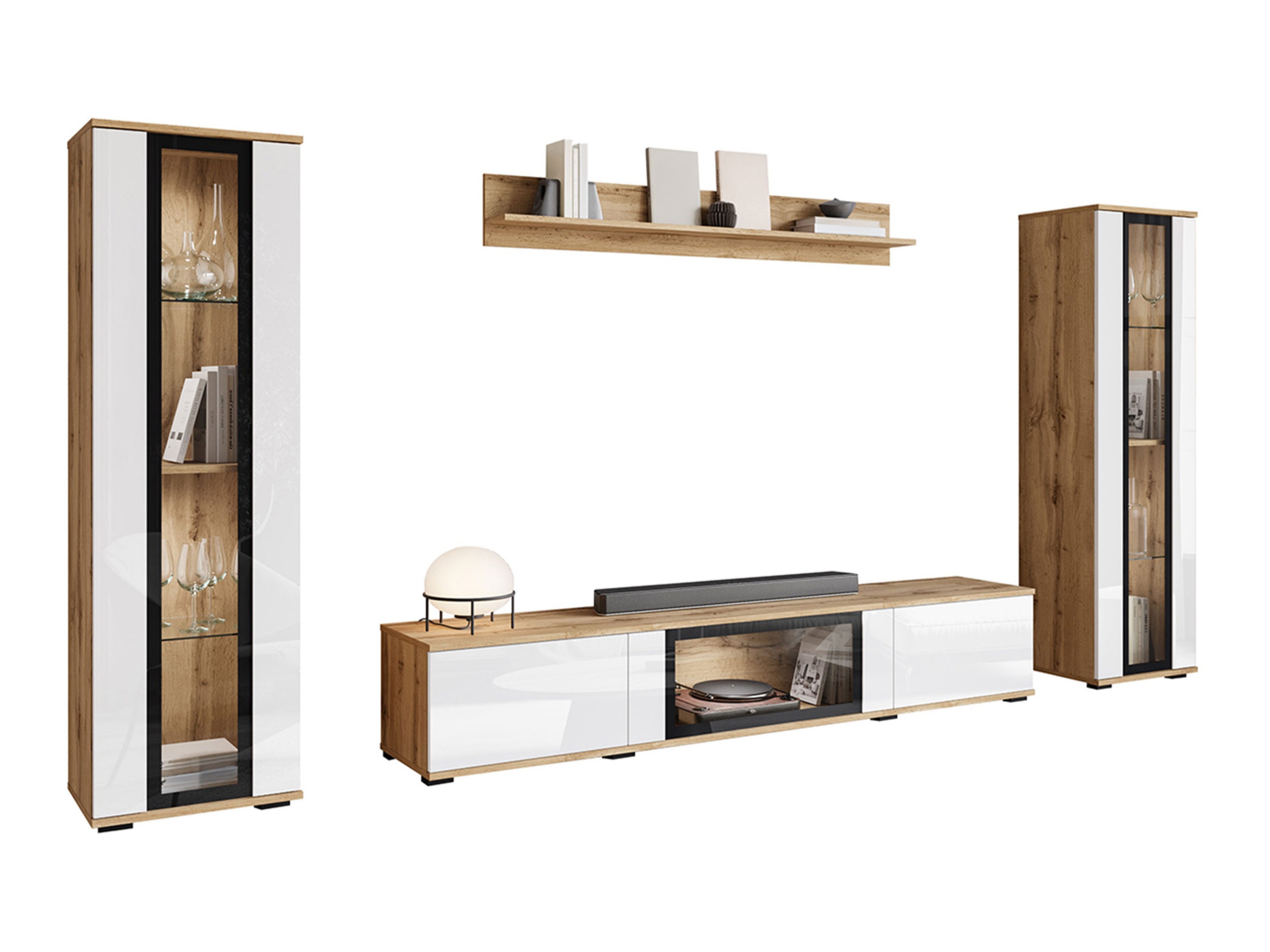 Svetainės komplektas Torcame 103 (Votan ąžuolas + Blizgi balta)