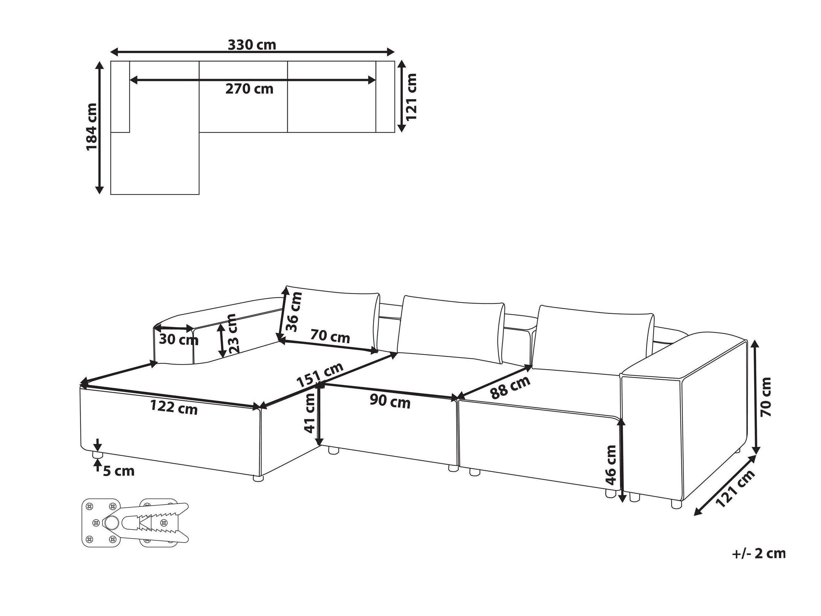 Modulinis minkštas kampas Avialu 100 (Pilka)
