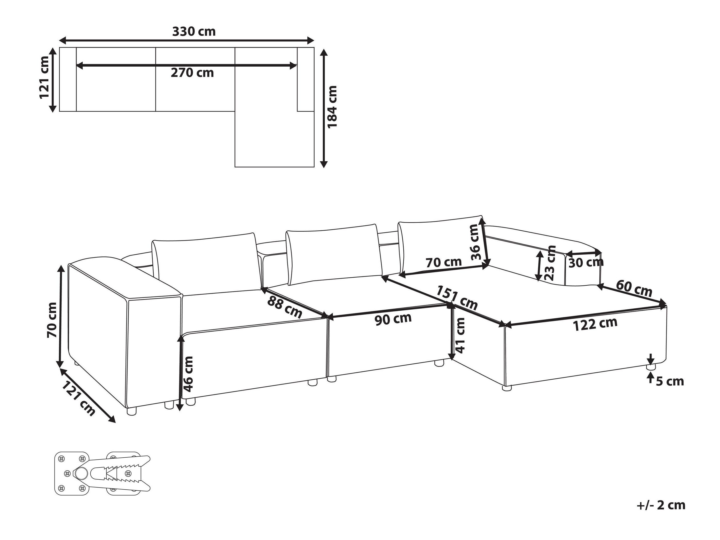 Modulinis minkštas kampas Avialu 100 (Pilka)