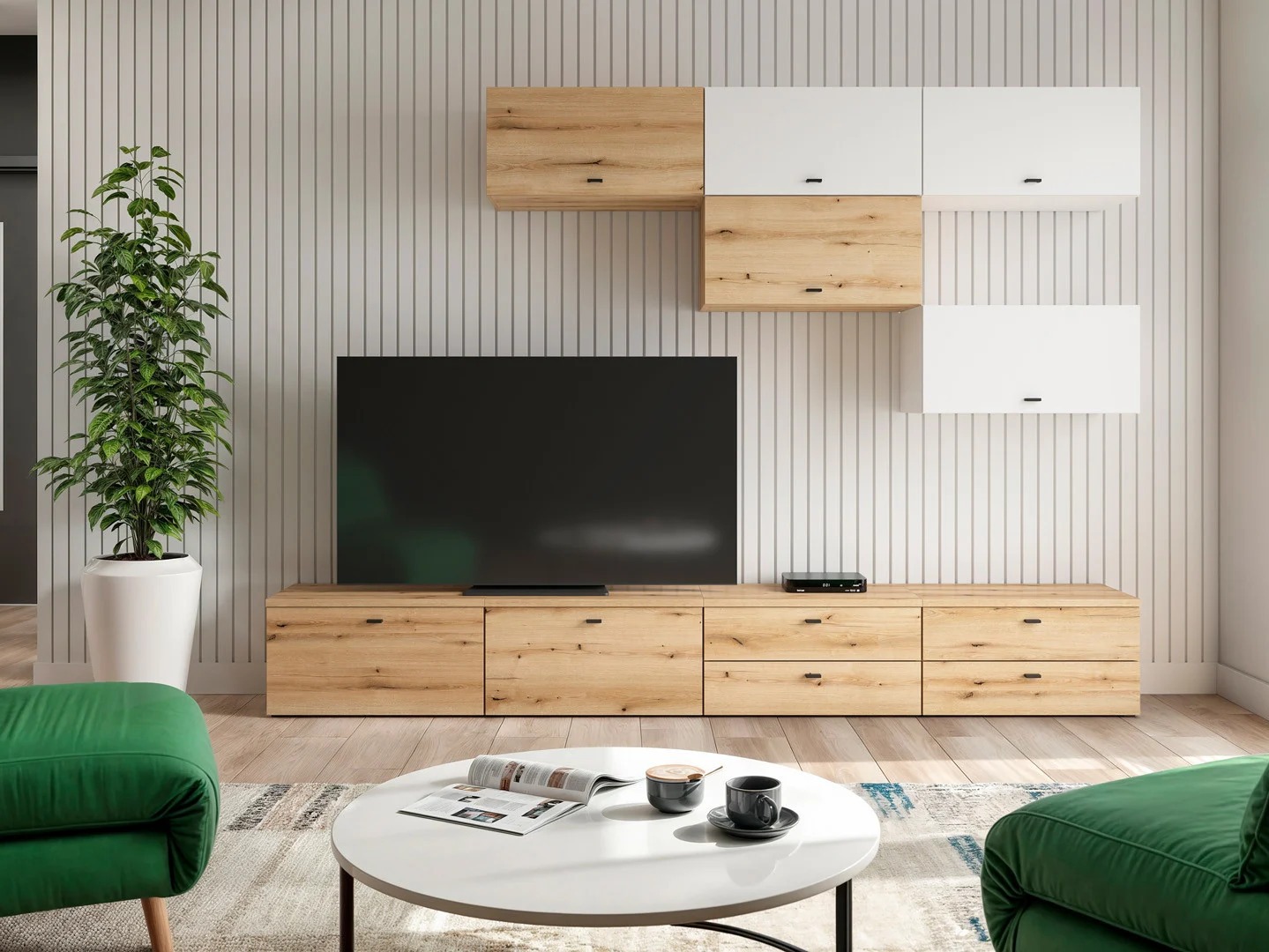 Svetainės komplektas Merciru 111 (Ąžuolas + Balta)