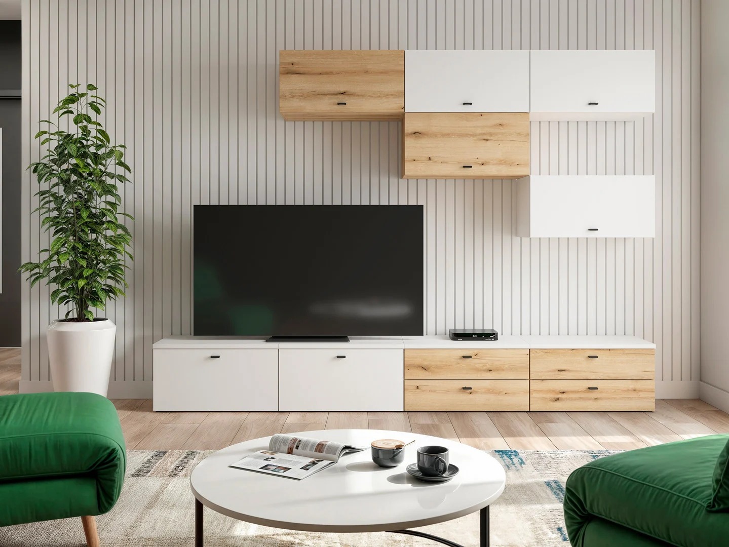 Svetainės komplektas Merciru 111 (Balta + Ąžuolas)