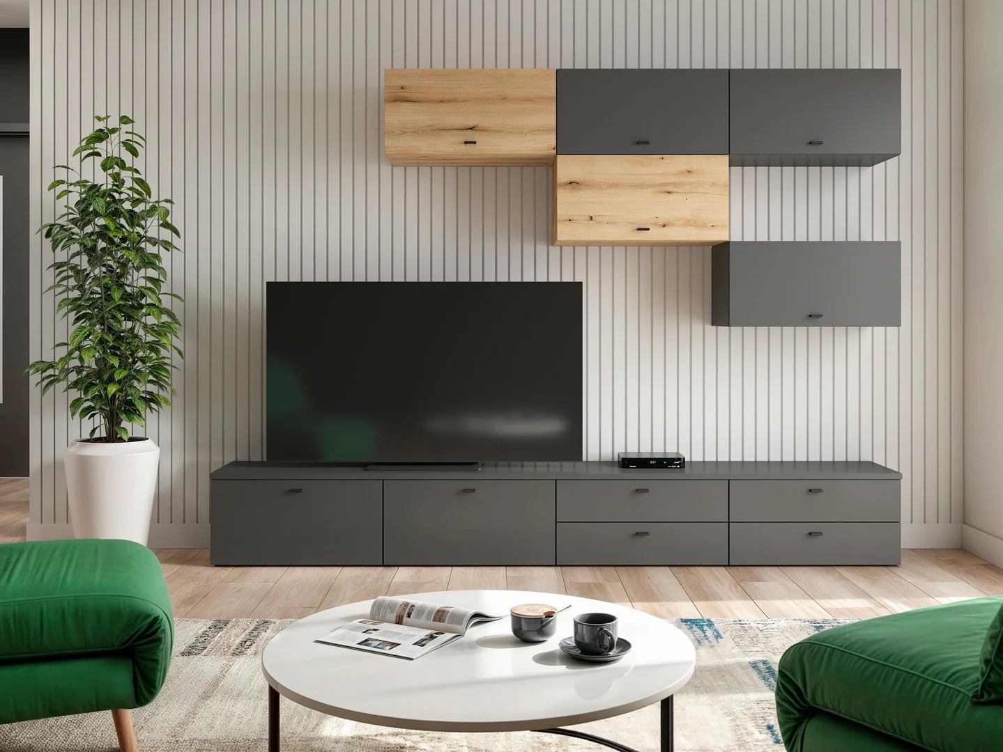 Svetainės komplektas Merciru 111 (Grafitas + Ąžuolas)