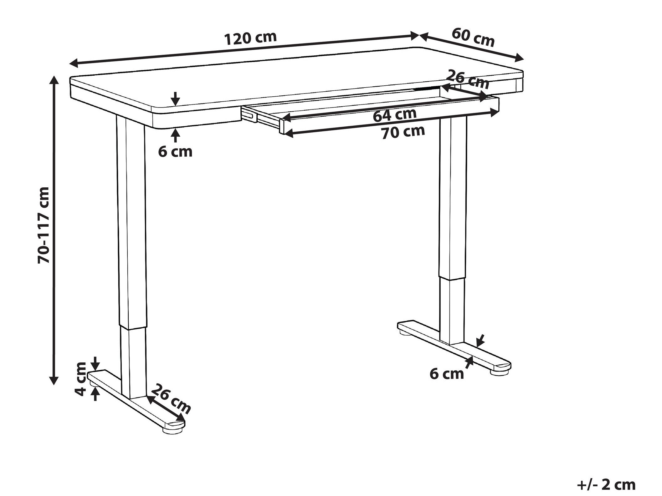 Reguliuojamo aukščio darbo stalas Berwyn 2994 (Juoda + Šviesi ruda)