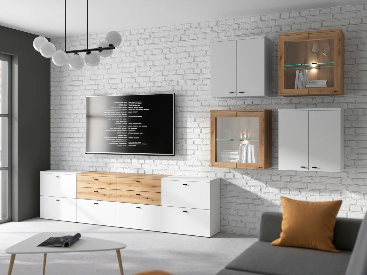 Svetainės komplektas Merciru 114 (Balta + Ąžuolas)