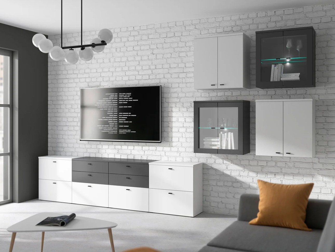 Svetainės komplektas Merciru 114 (Balta + Grafitas)