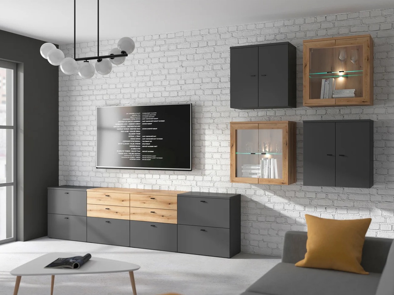 Svetainės komplektas Merciru 114 (Grafitas + Ąžuolas)