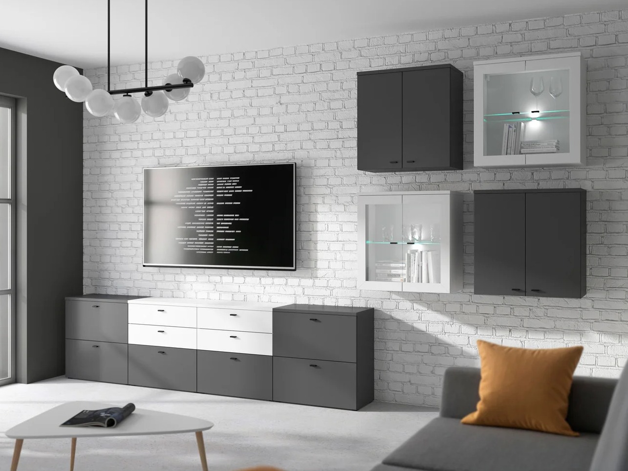 Svetainės komplektas Merciru 114 (Grafitas + Balta)