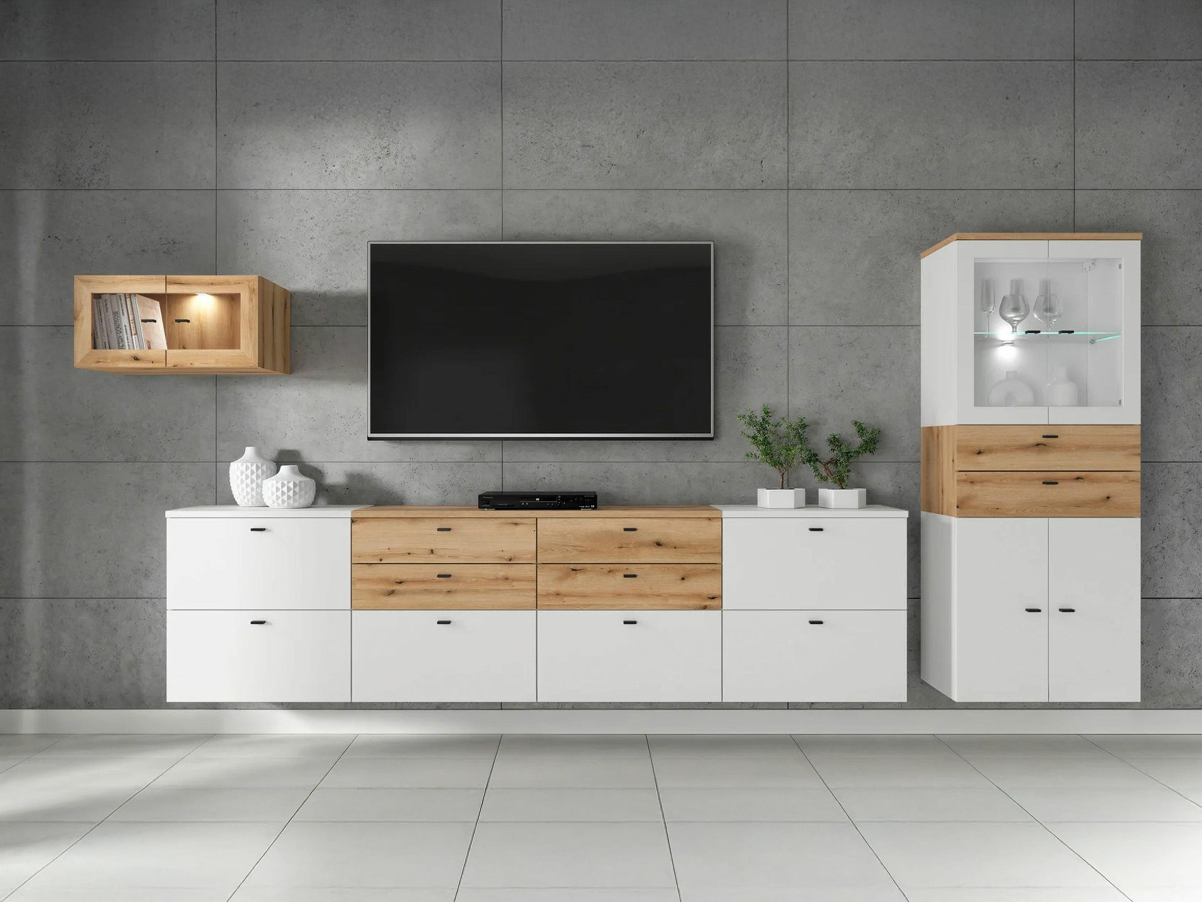 Svetainės komplektas Merciru 115 (Balta + Ąžuolas)