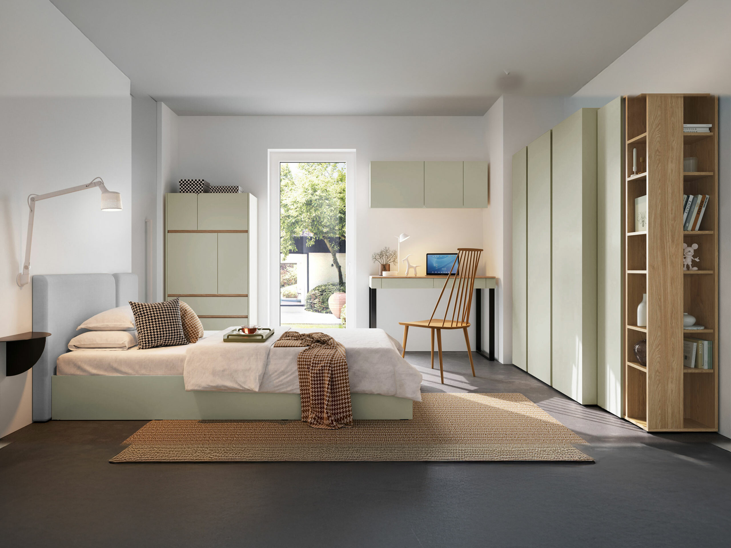 Darbo stalas Fiosono 109 (Dusty žalia + Ąžuolas)