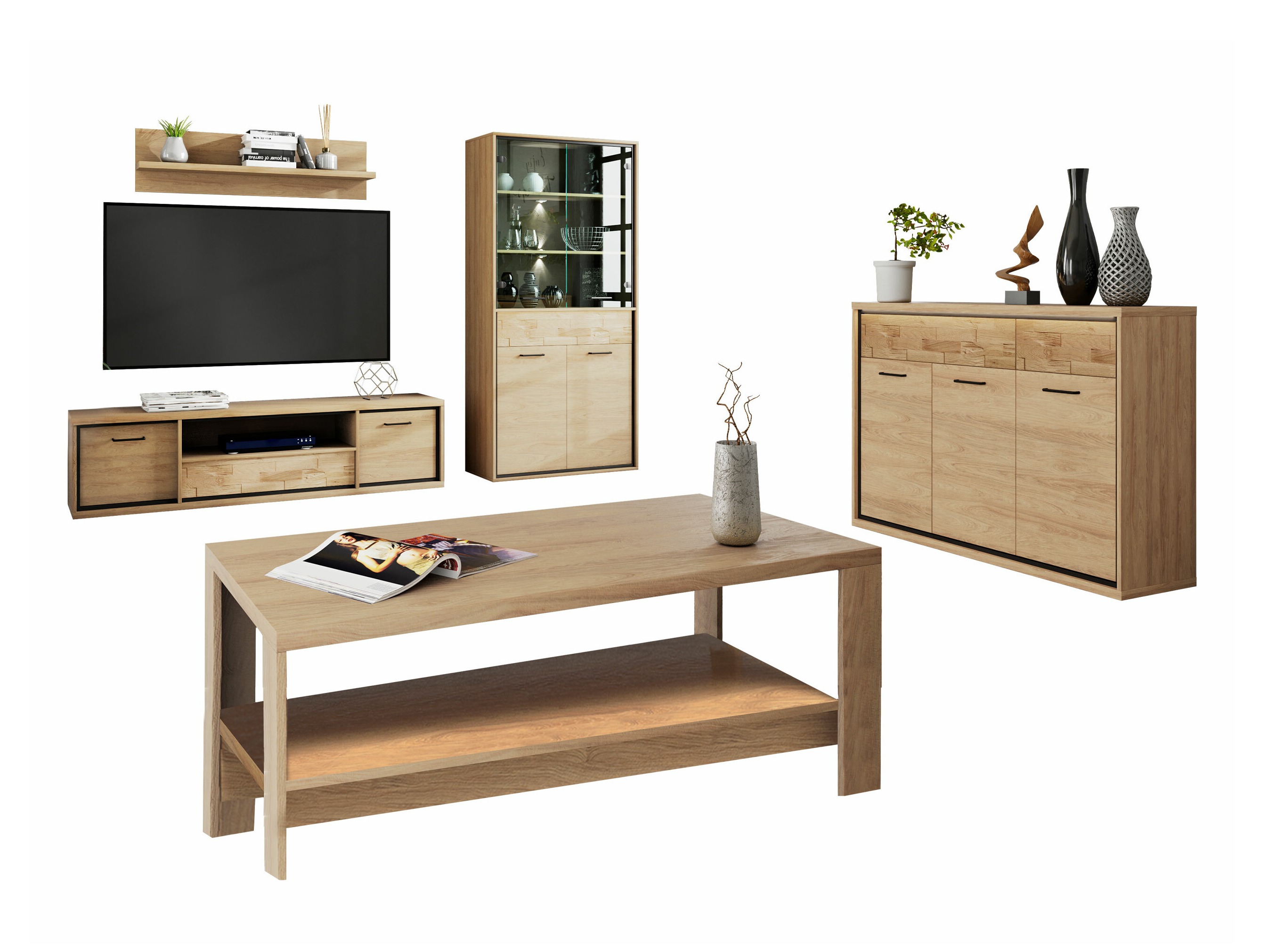 Svetainės komplektas Etrmoni 118 (Šviesus medis + Ąžuolas)