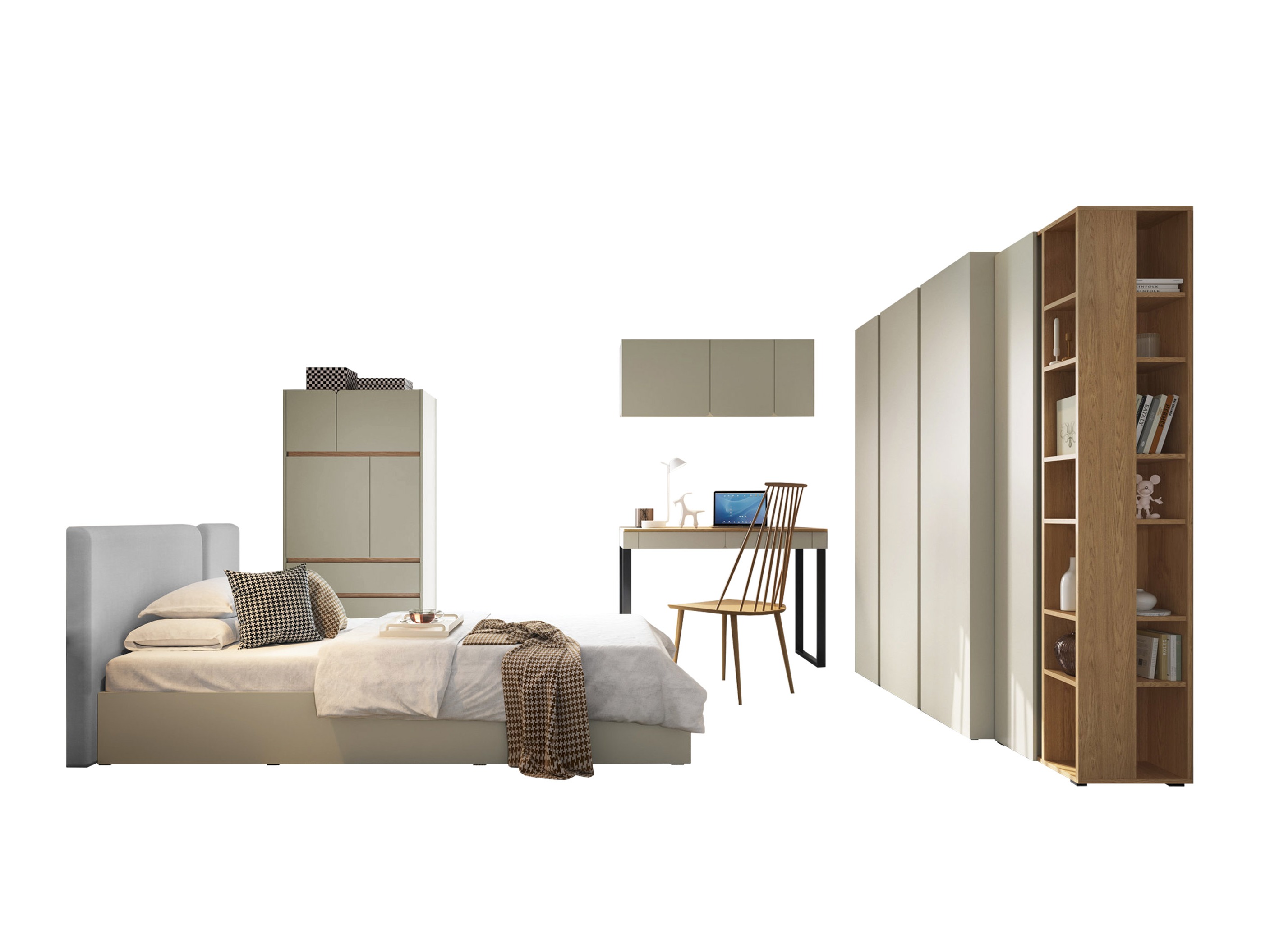 Miegamojo komplektas Fiosono 113 (Dusty žalia + Ąžuolas)