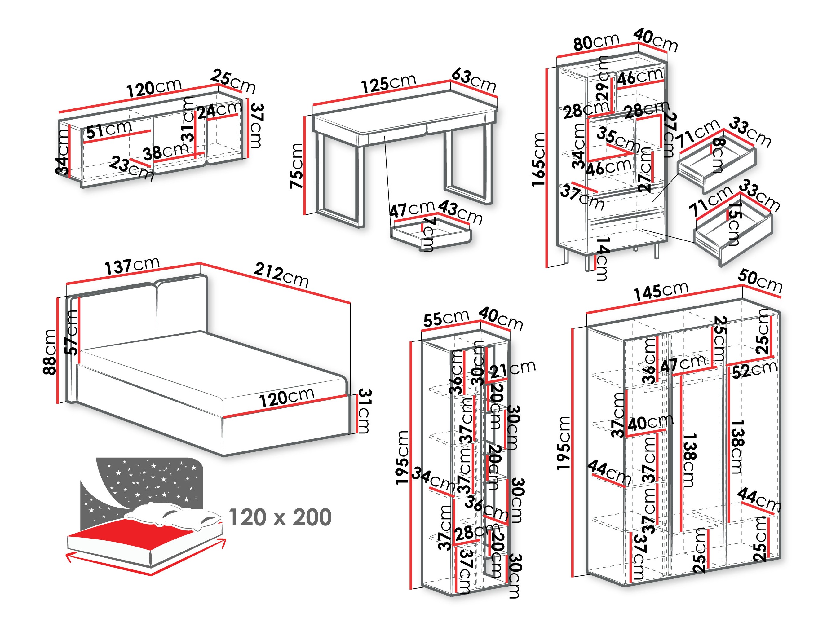 Miegamojo komplektas Fiosono 113 (Eukaliptas + Ąžuolas)