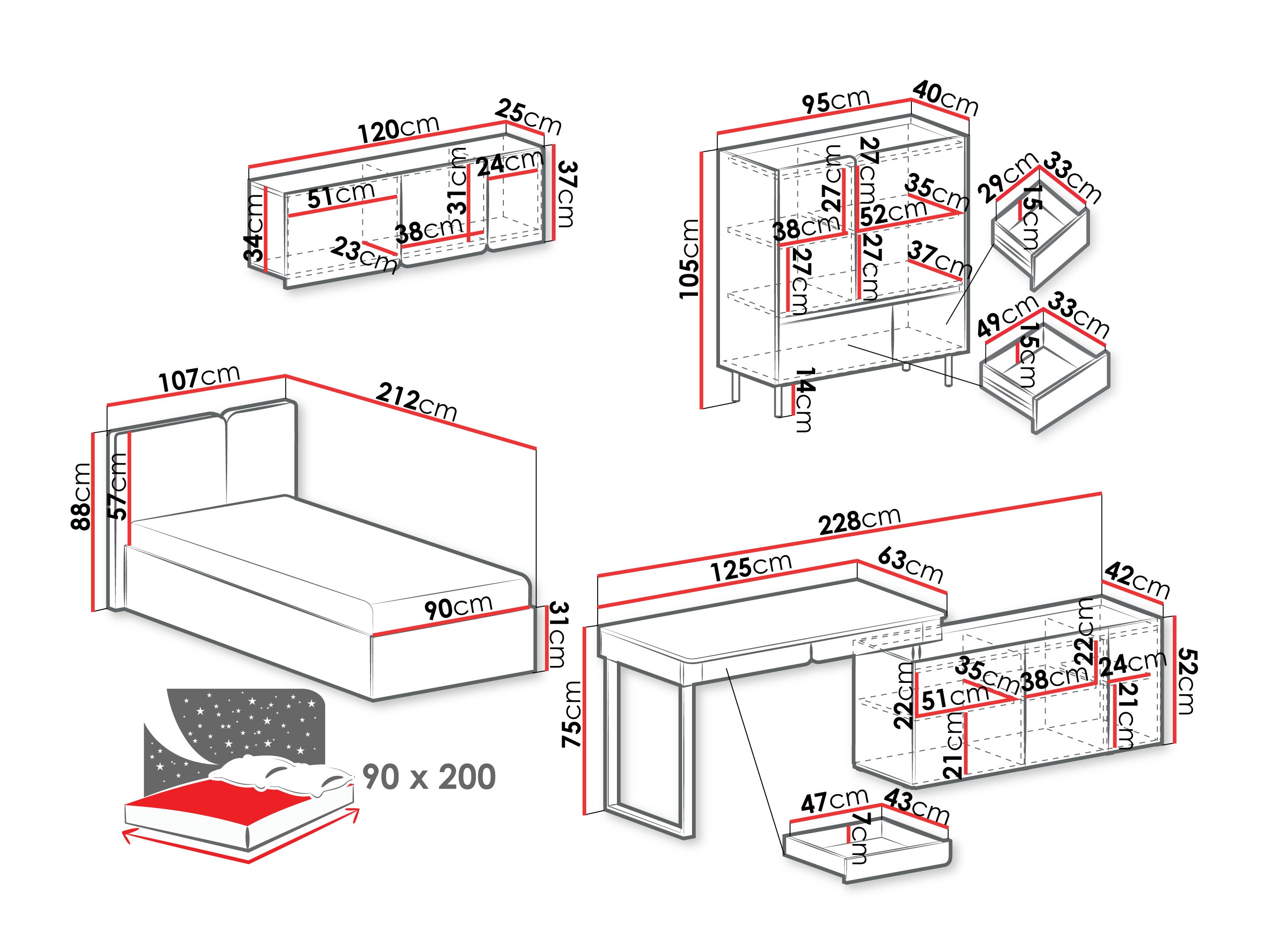 Baldų komplektas Fiosono 115 (Smėlinė + Ąžuolas)
