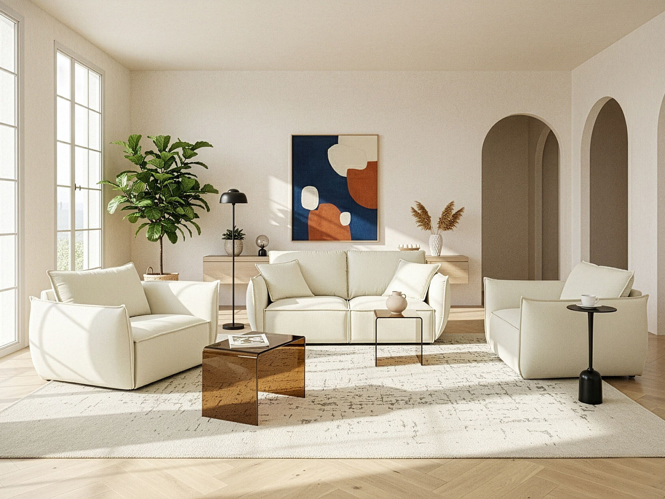 Minkštų baldų komplektas Berwyn 3024 (Šviesi smėlinė)