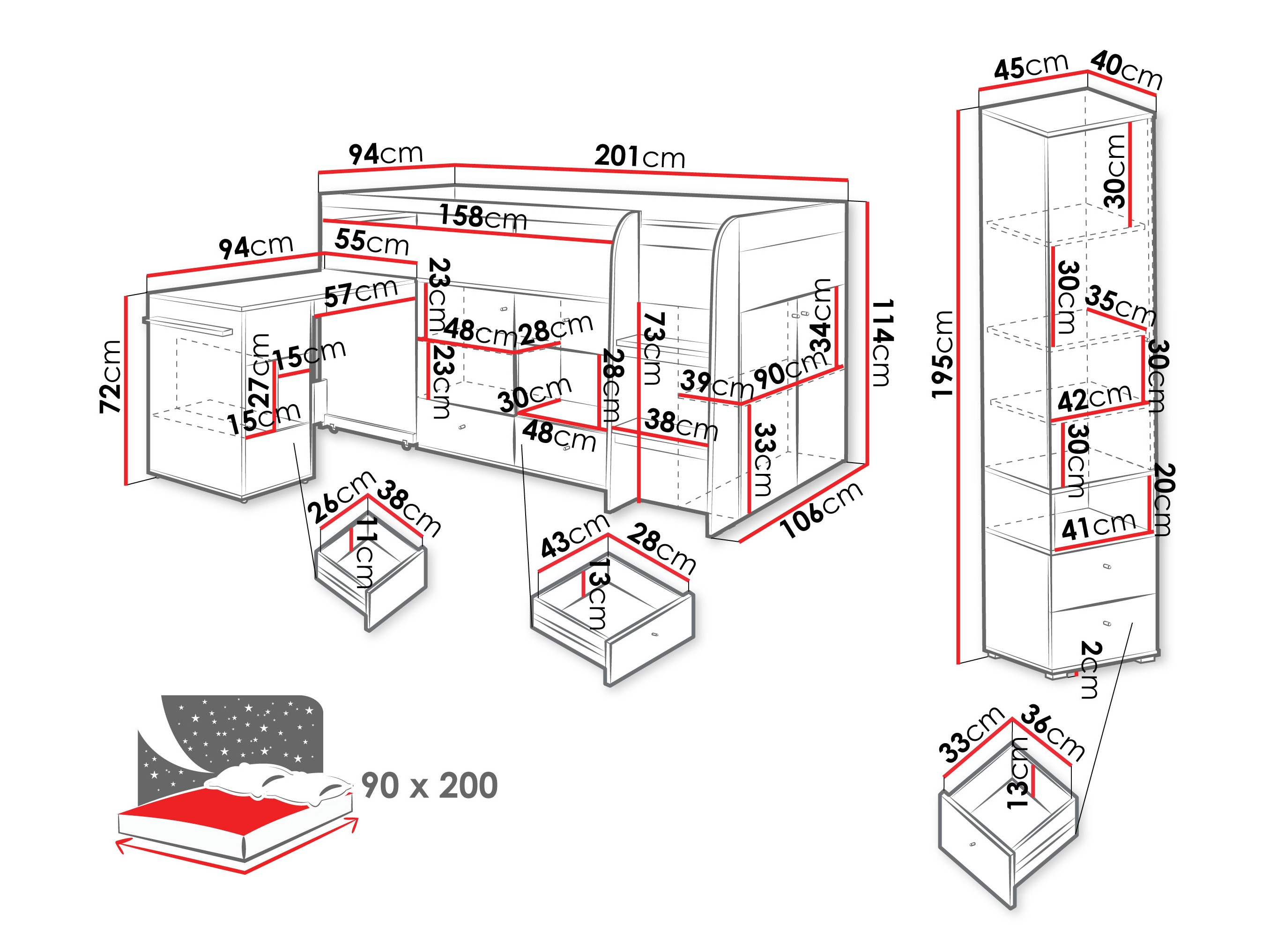 Vaikų kambario komplektas Ciravie 109