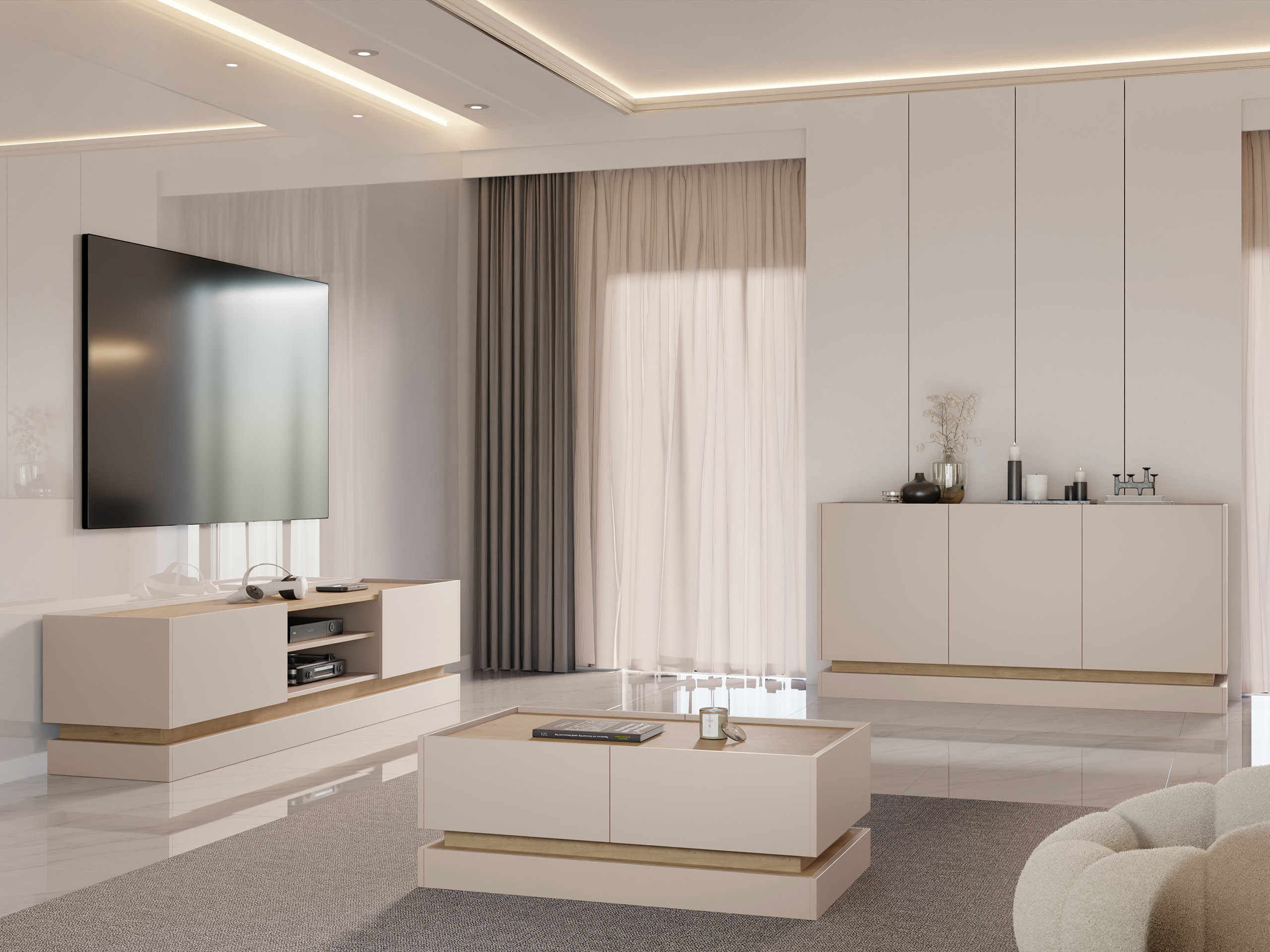 TV staliukas Comfivo Tilia (Šviesi ruda + Ąžuolas)