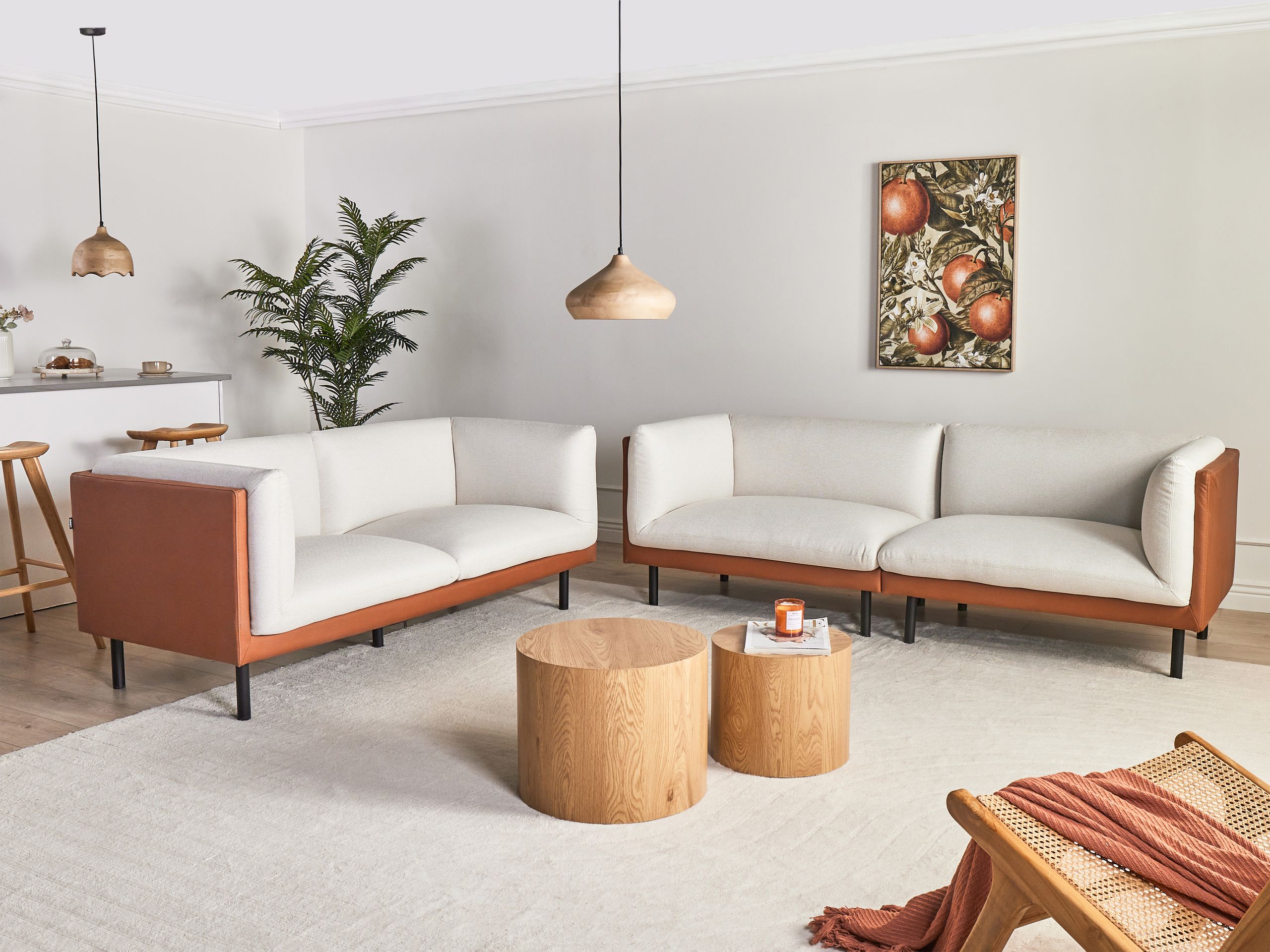 Minkštų baldų komplektas Berwyn 3085 (Balta + Ruda)