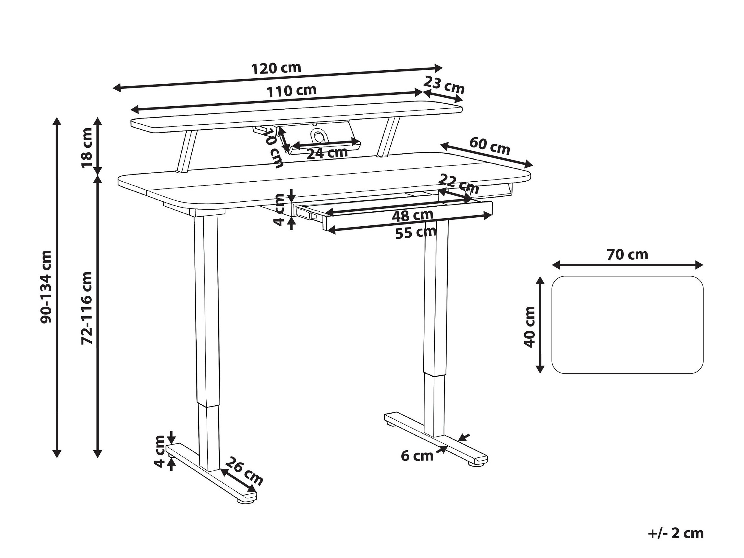 Reguliuojamo aukščio darbo stalas Berwyn 3128 (Juoda + Ruda)