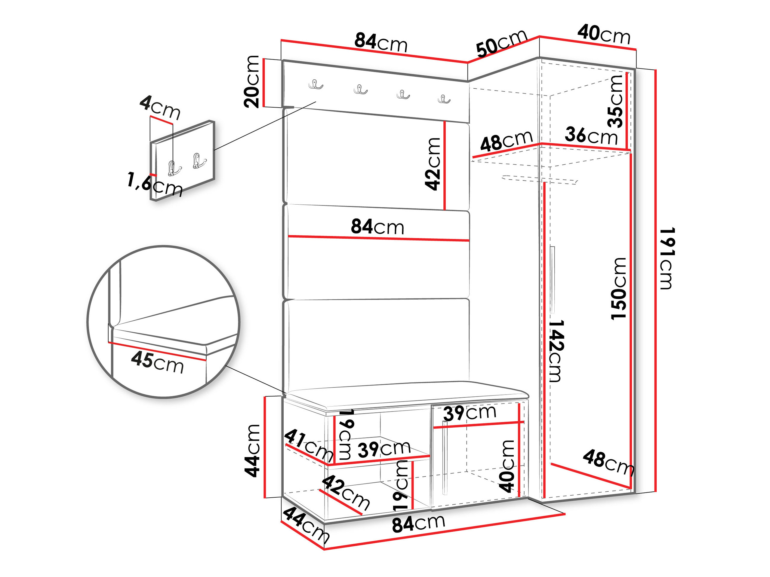Prieškambario komplektas Nitos II (Balta)