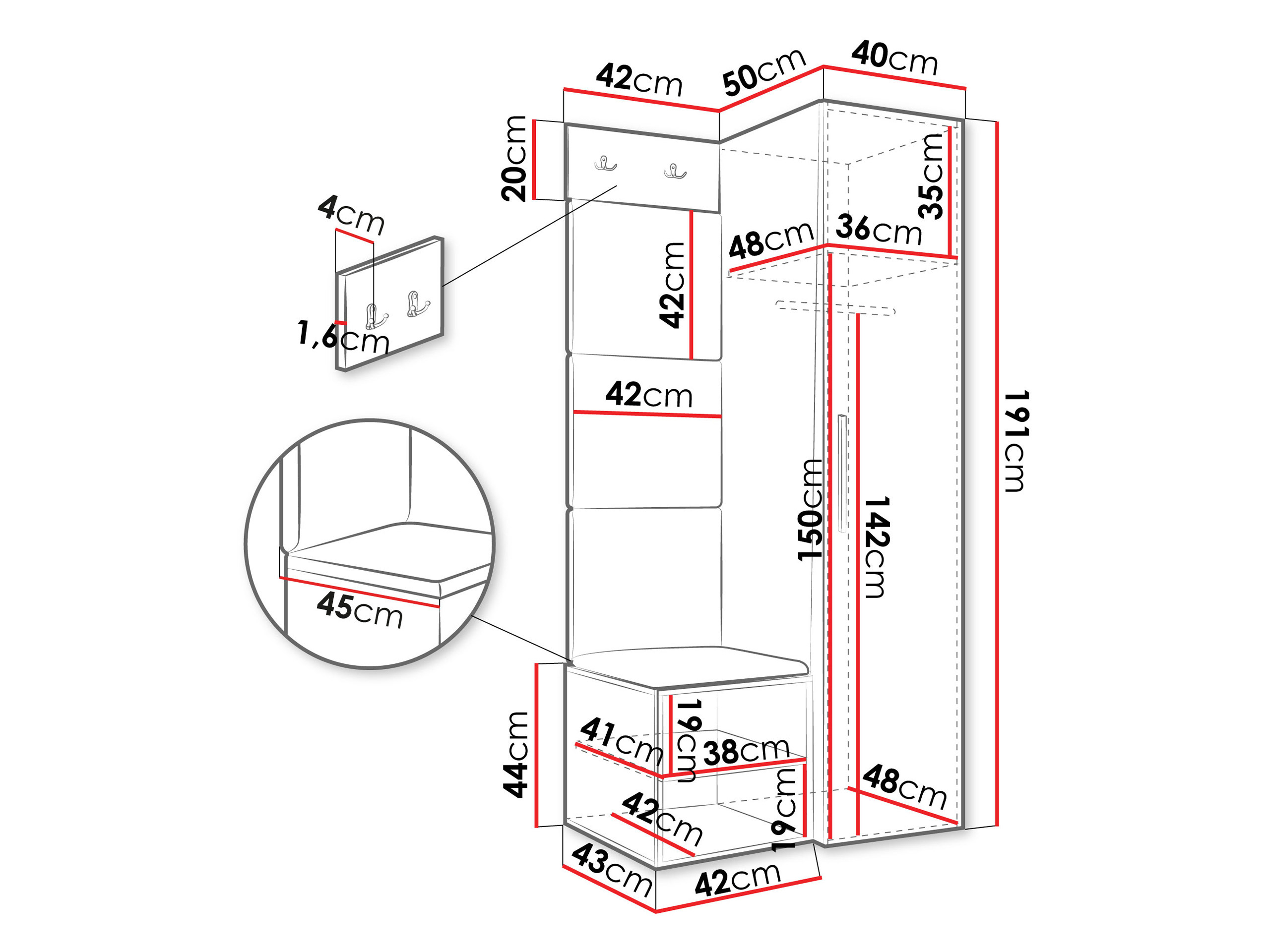 Prieškambario komplektas Nitos III (Balta)