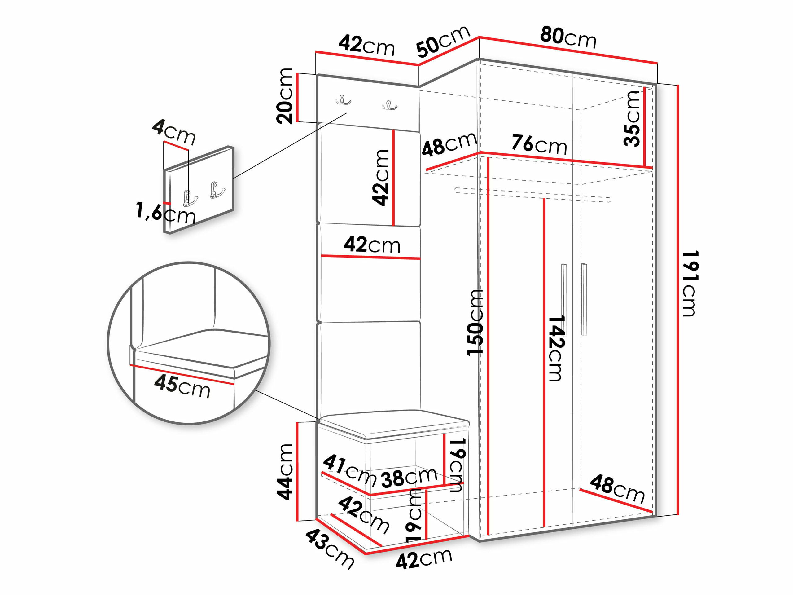 Prieškambario komplektas Nitos IV (Balta)