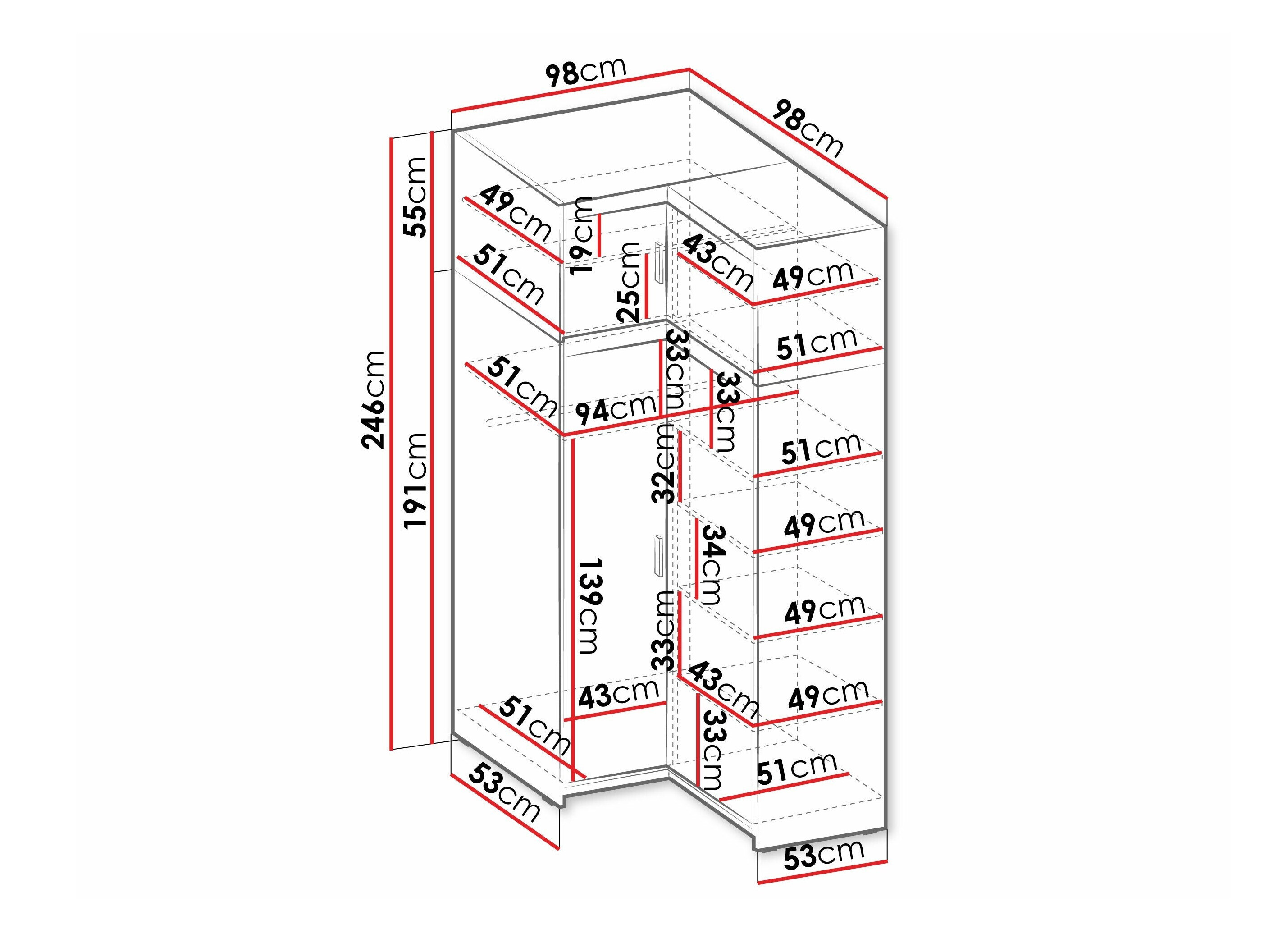 Kampinė spinta Novduni 121 (Balta)