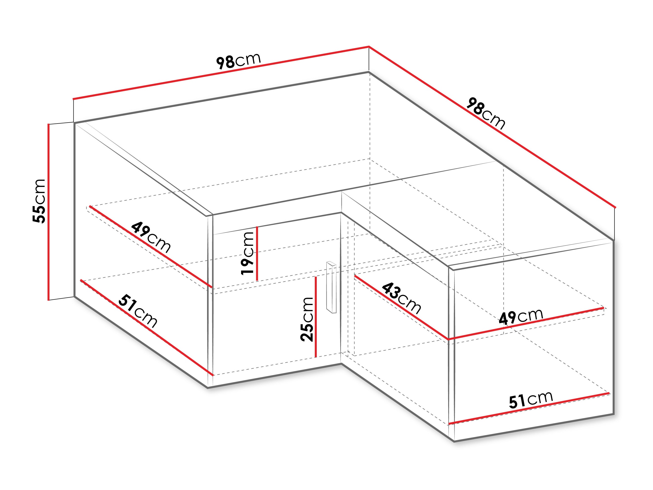 Kampinė spintelė Novduni 118 (Ąžuolas)