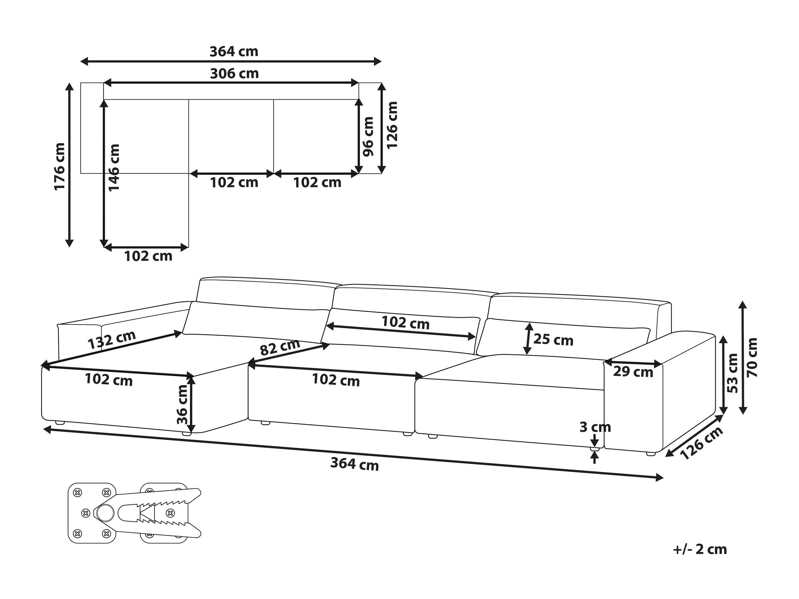 Modulinis minkštas kampas Tivsora 104 (Pilka)